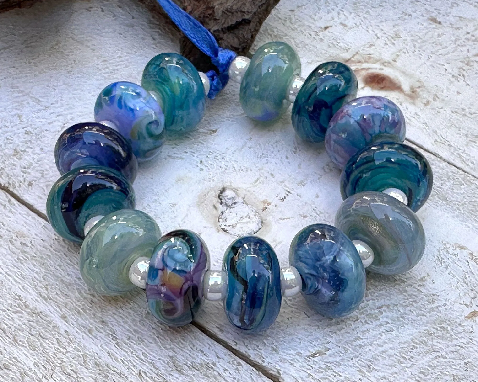 13 Ocean Blue Orphan Lampwork Beads Set SRA