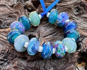 13 Ocean Blue Orphan Lampwork Beads Set SRA