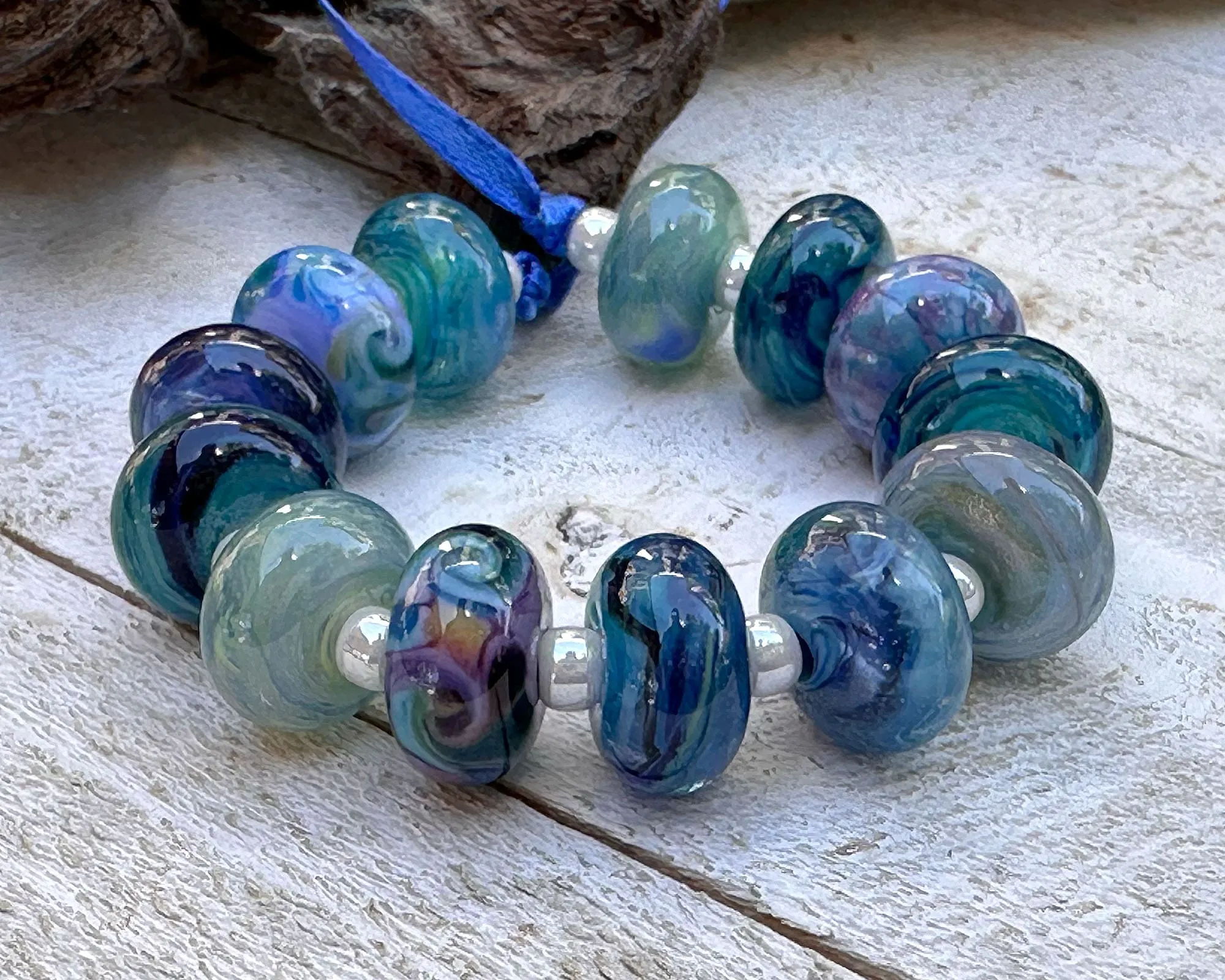 13 Ocean Blue Orphan Lampwork Beads Set SRA