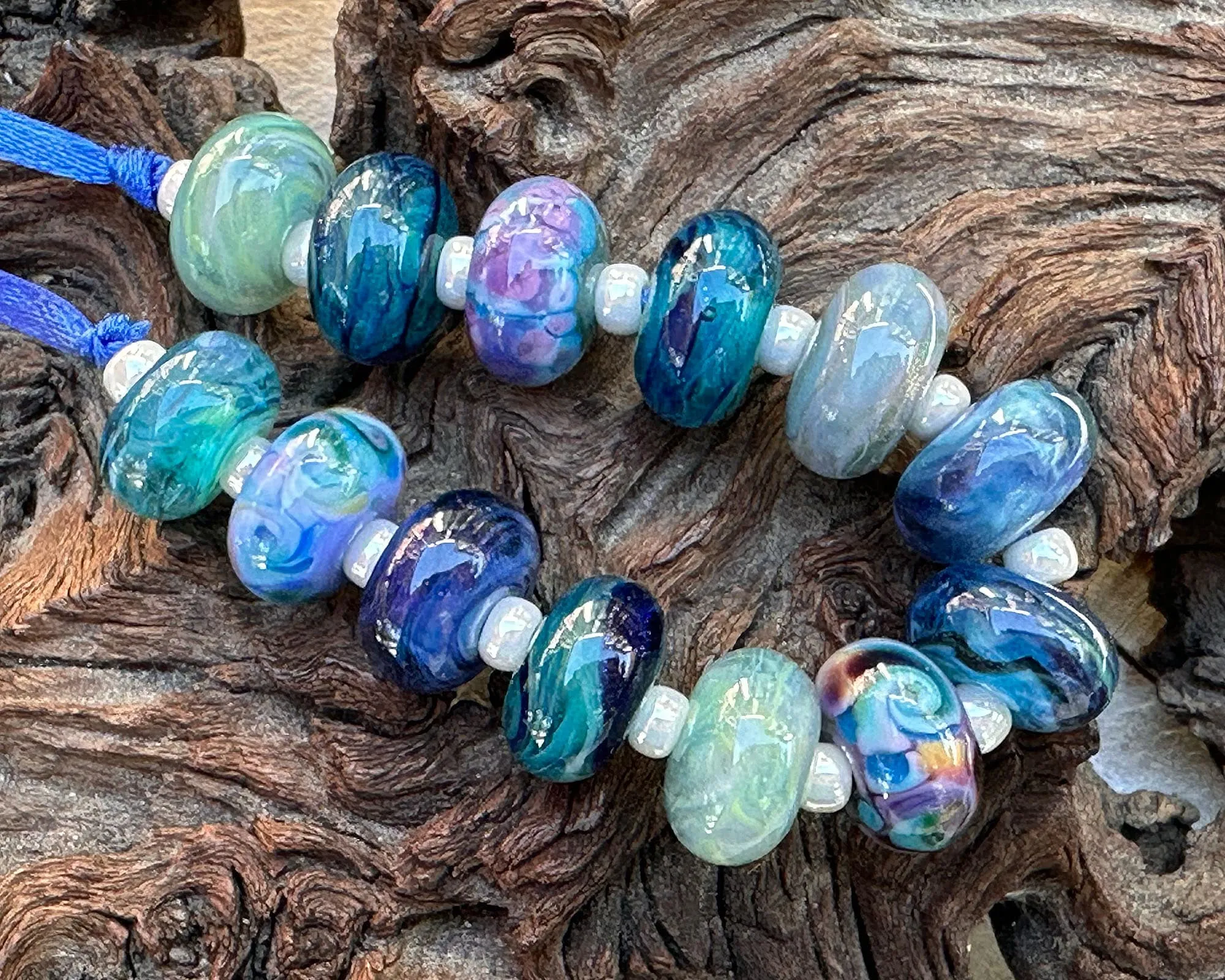 13 Ocean Blue Orphan Lampwork Beads Set SRA