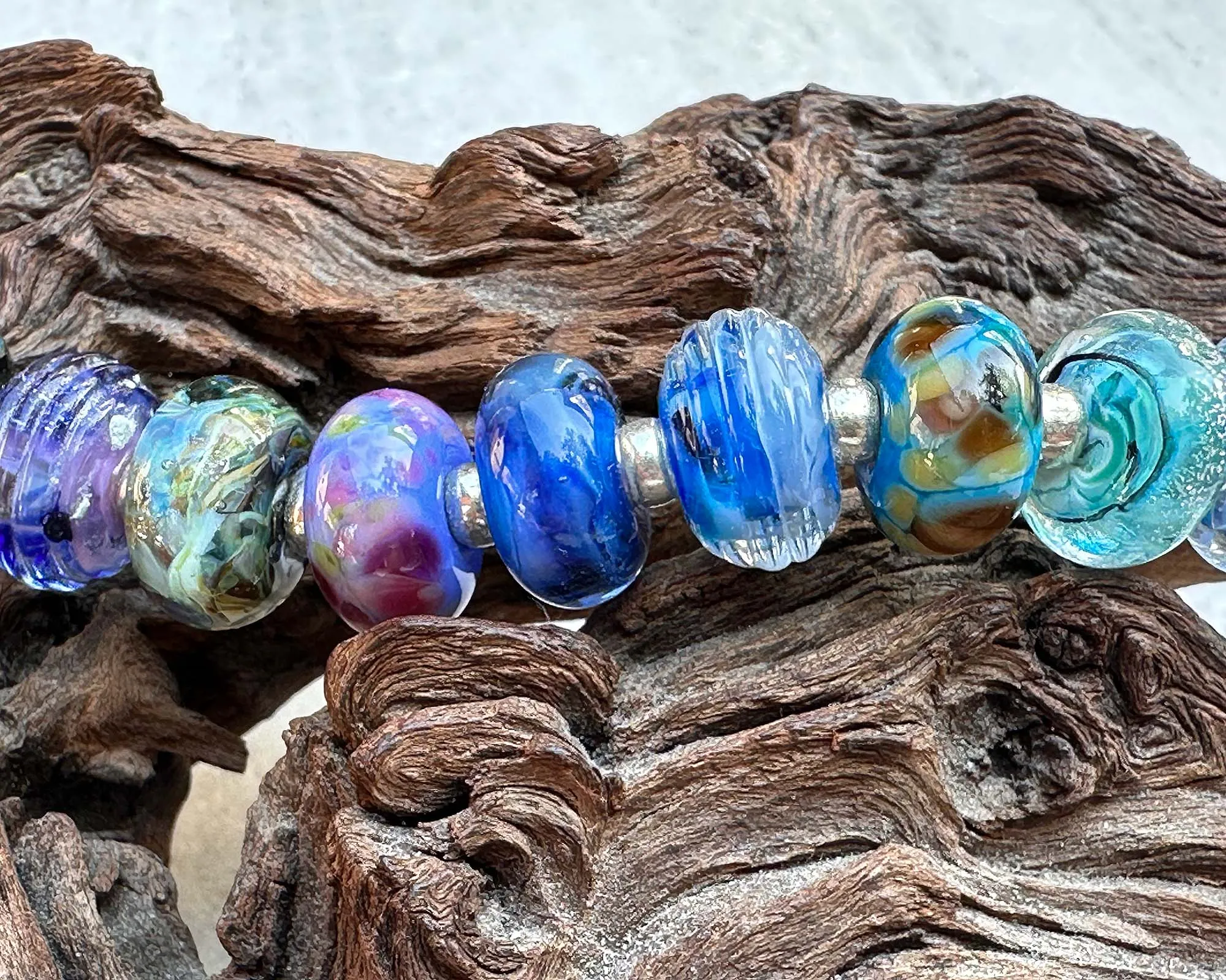 14 Blue Orphan Mix Lampwork Beads Set SRA