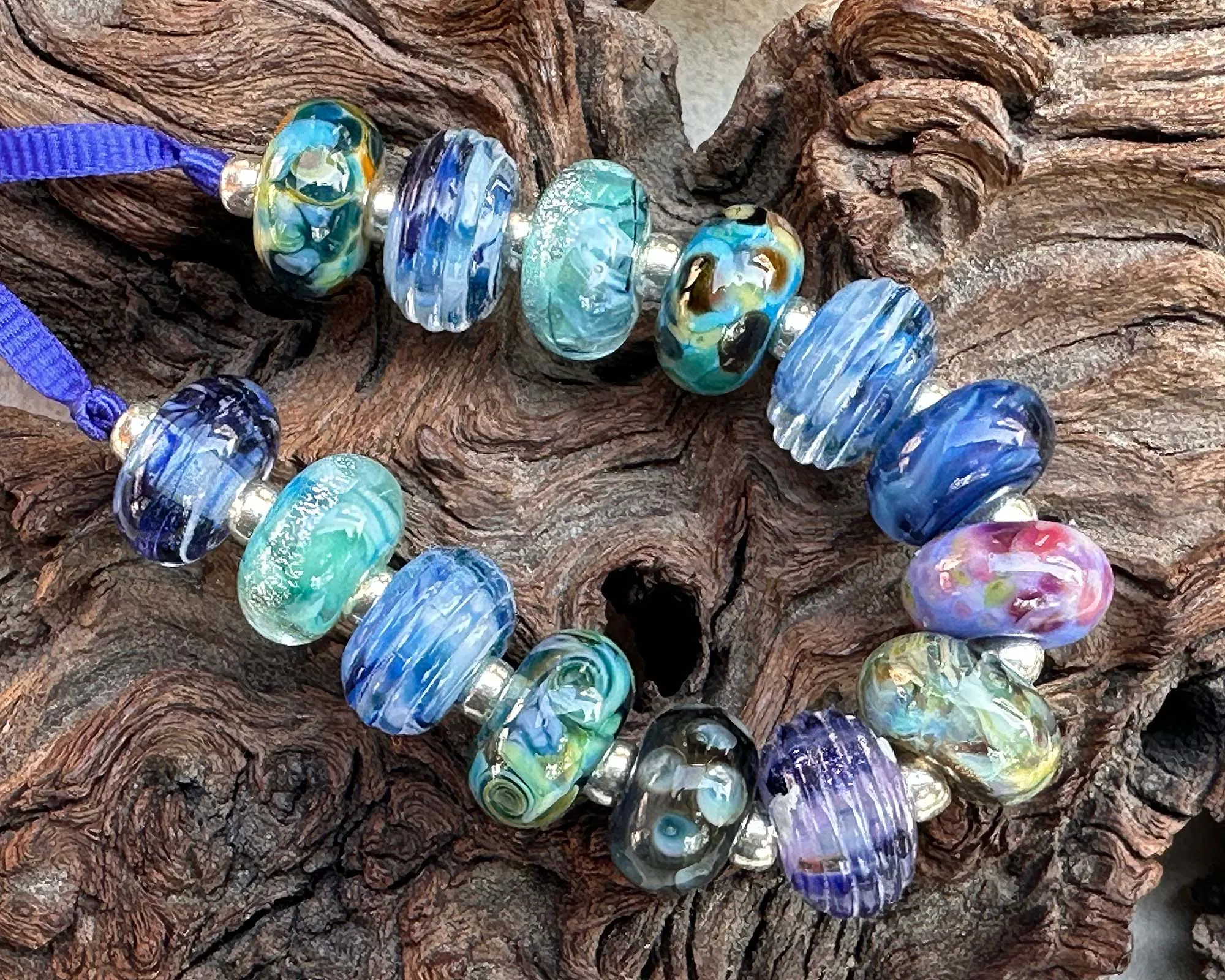 14 Blue Orphan Mix Lampwork Beads Set SRA