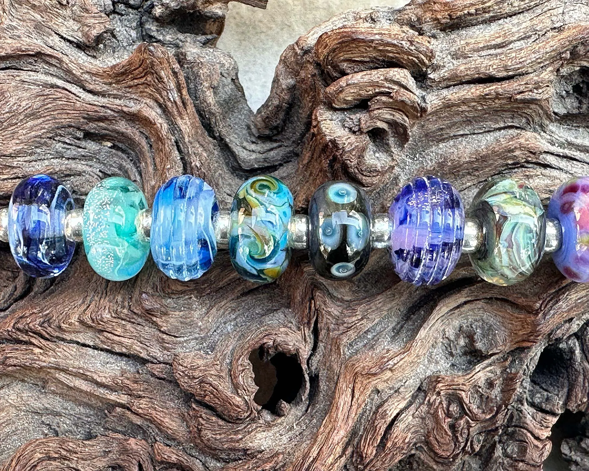 14 Blue Orphan Mix Lampwork Beads Set SRA