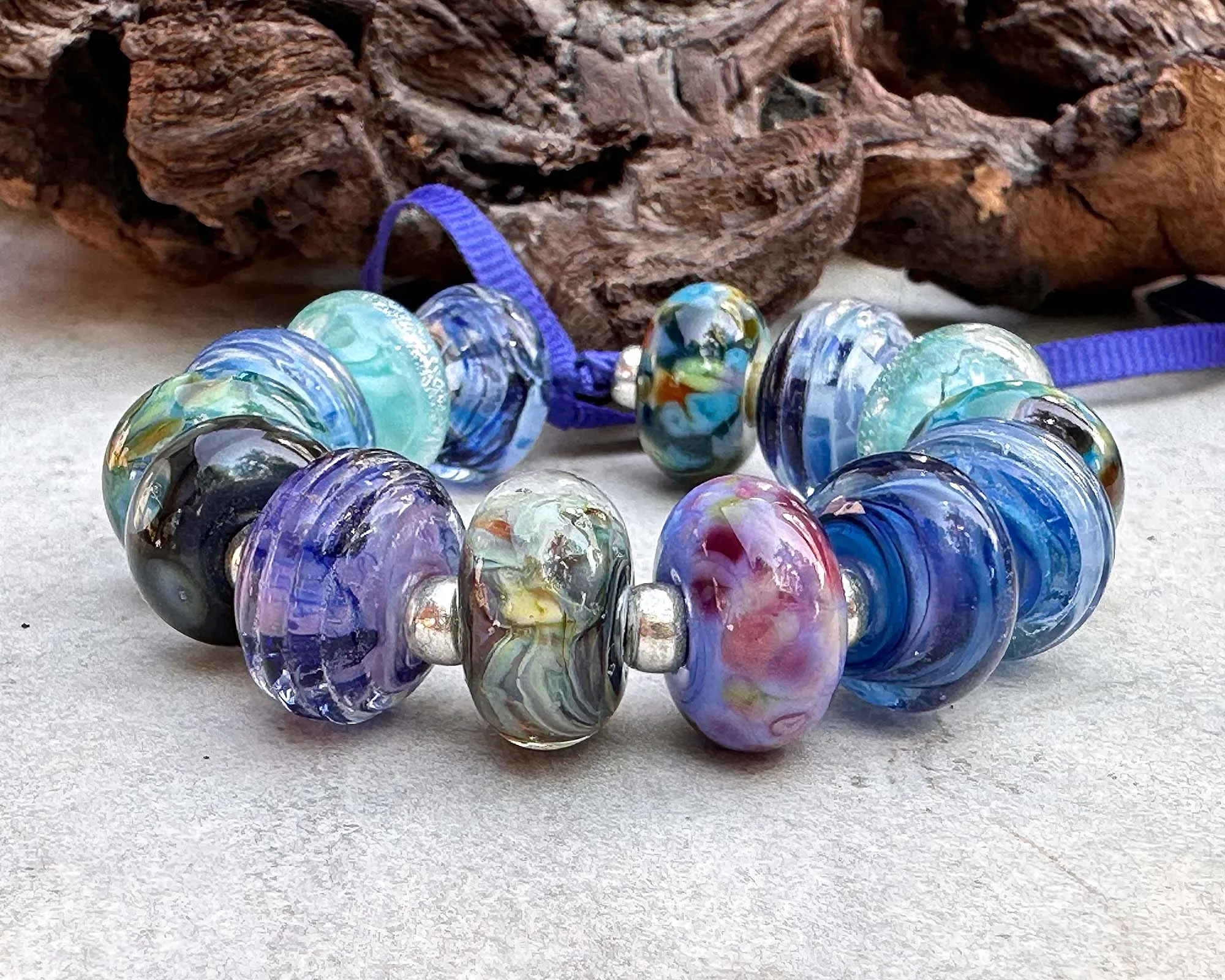 14 Blue Orphan Mix Lampwork Beads Set SRA