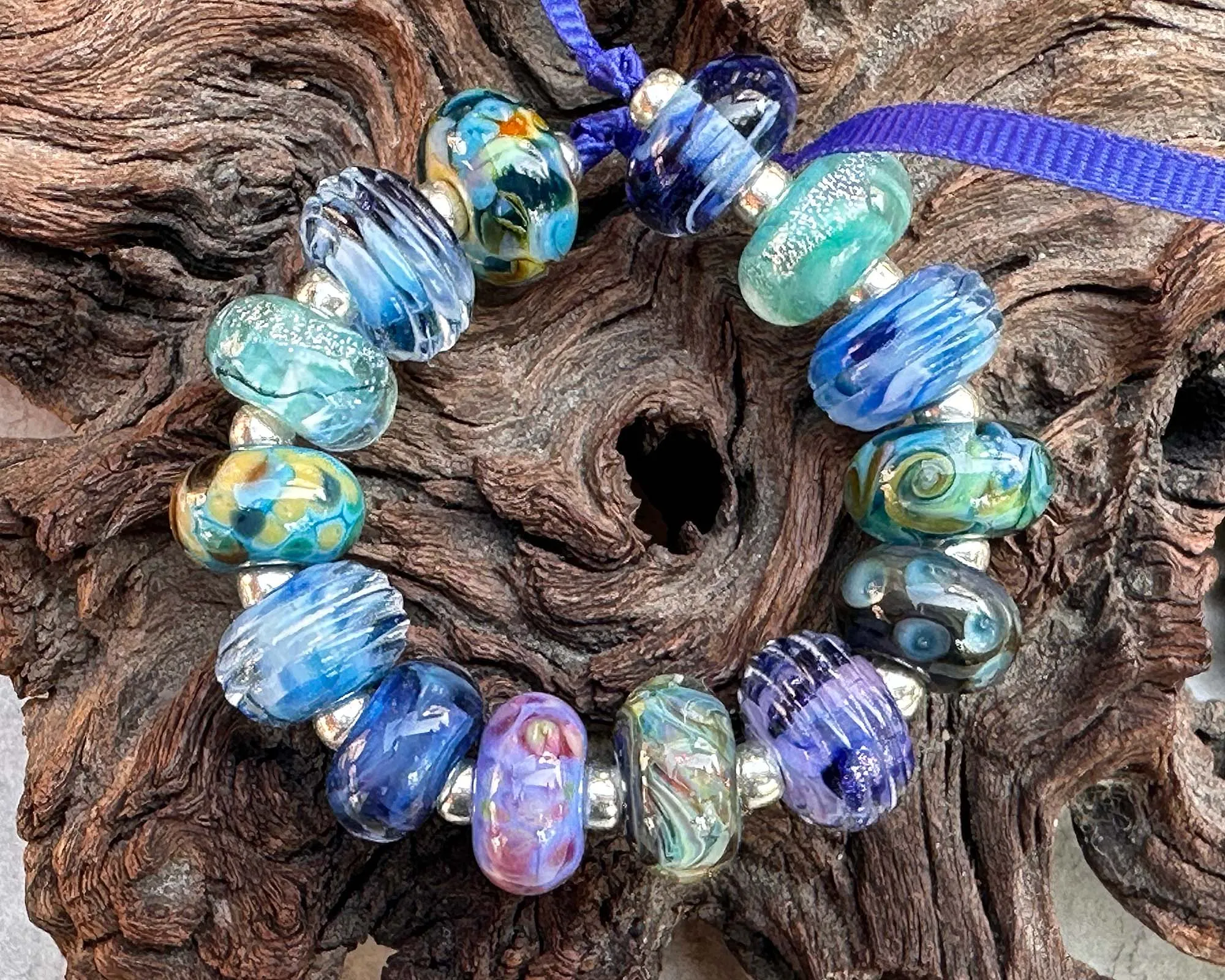 14 Blue Orphan Mix Lampwork Beads Set SRA