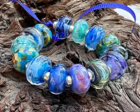 14 Blue Orphan Mix Lampwork Beads Set SRA