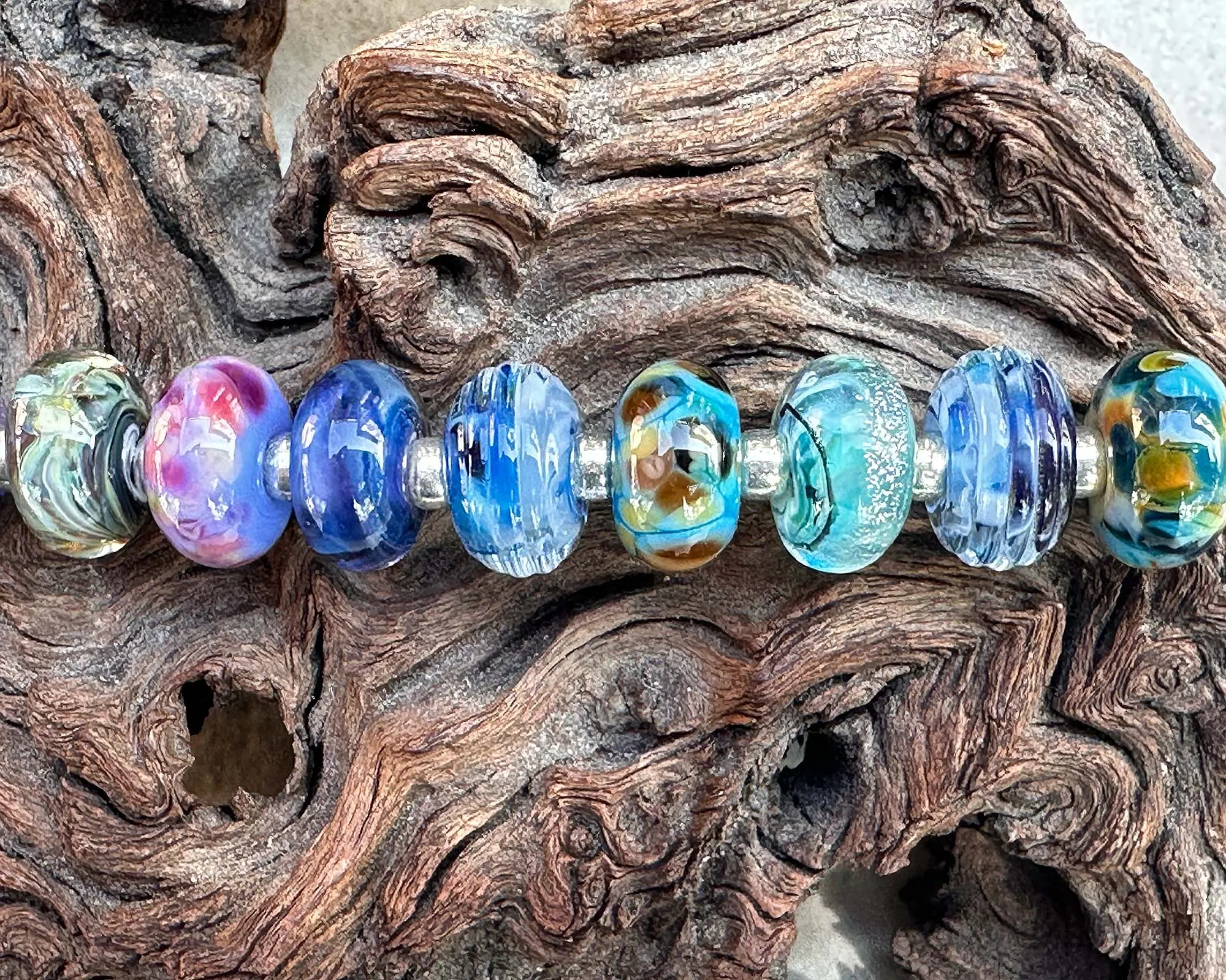 14 Blue Orphan Mix Lampwork Beads Set SRA