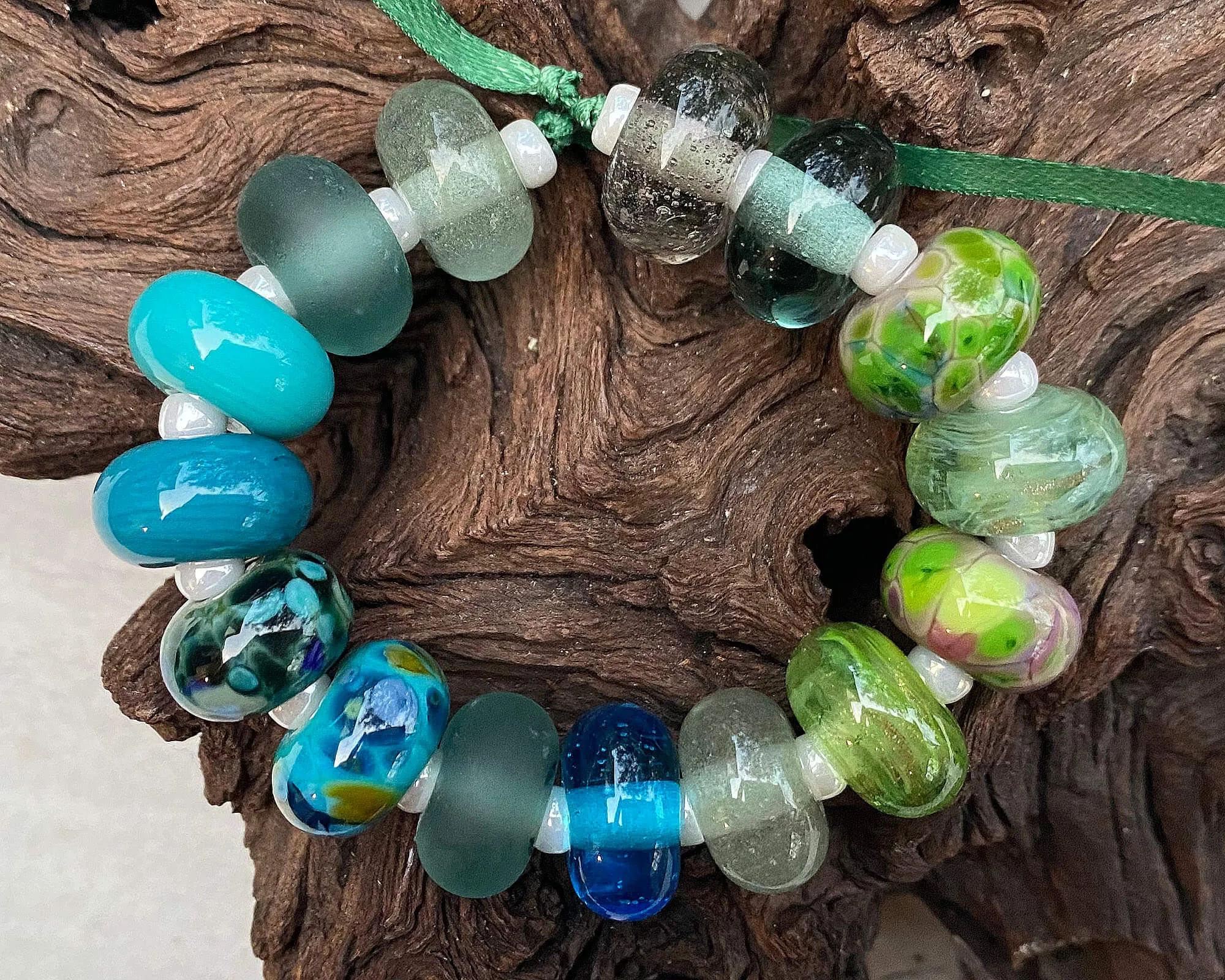 15 Turquoise & Green Mix Lampwork Beads Set SRA