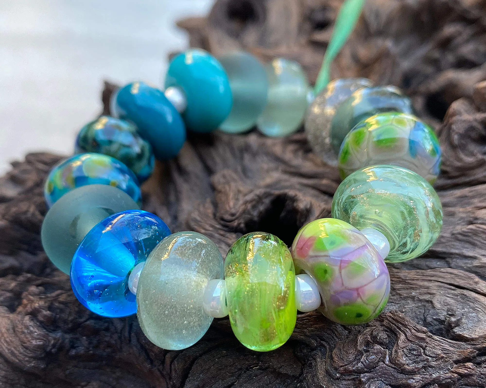 15 Turquoise & Green Mix Lampwork Beads Set SRA