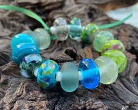 15 Turquoise & Green Mix Lampwork Beads Set SRA