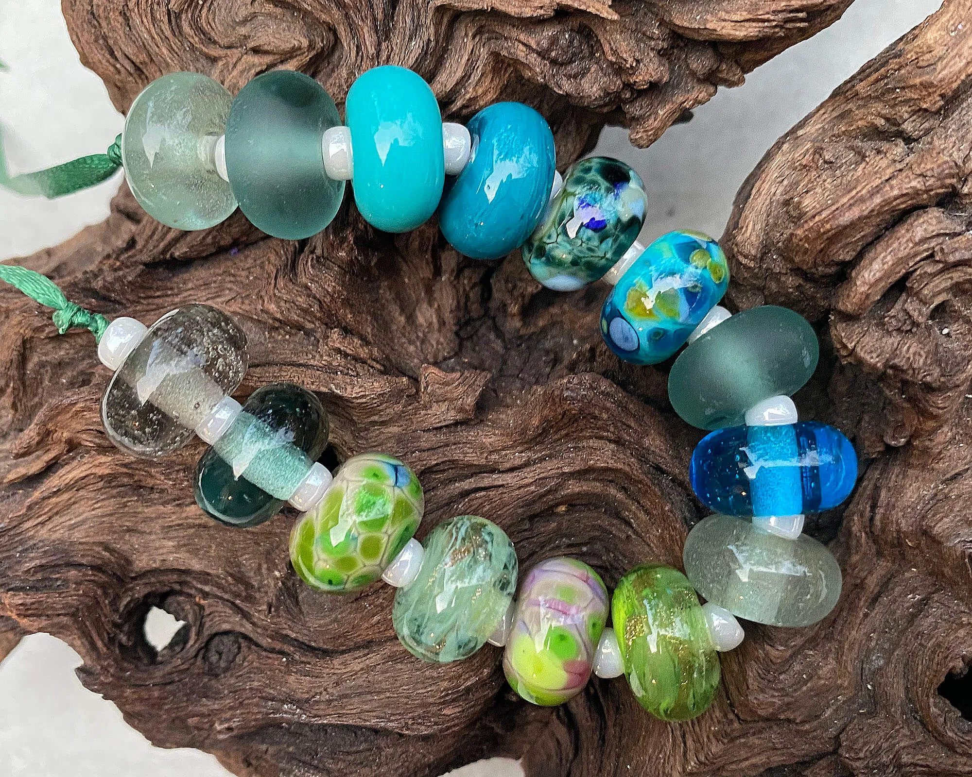 15 Turquoise & Green Mix Lampwork Beads Set SRA