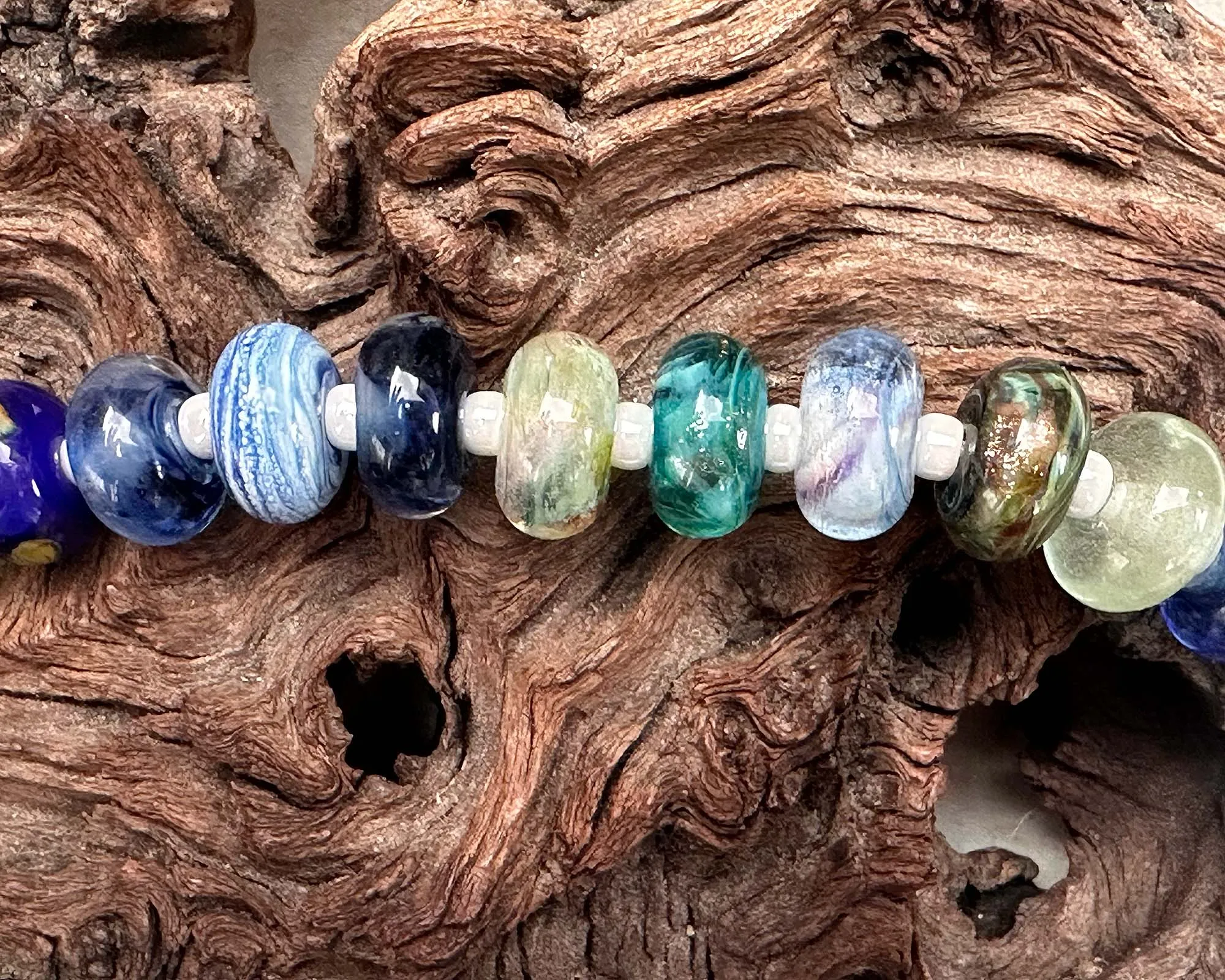 16 Blue Green Orphan Lampwork Beads Set SRA