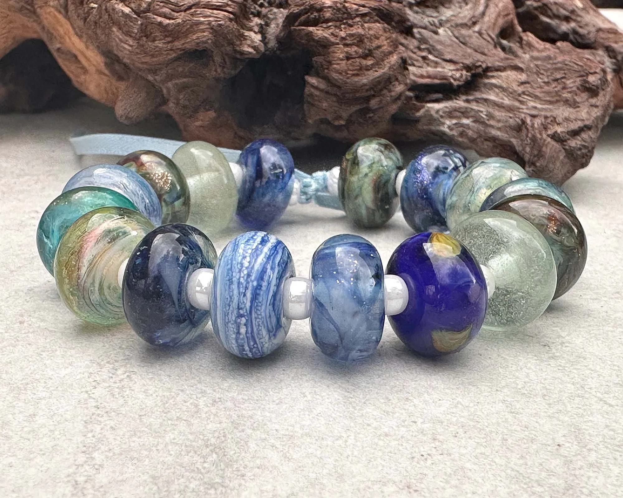 16 Blue Green Orphan Lampwork Beads Set SRA