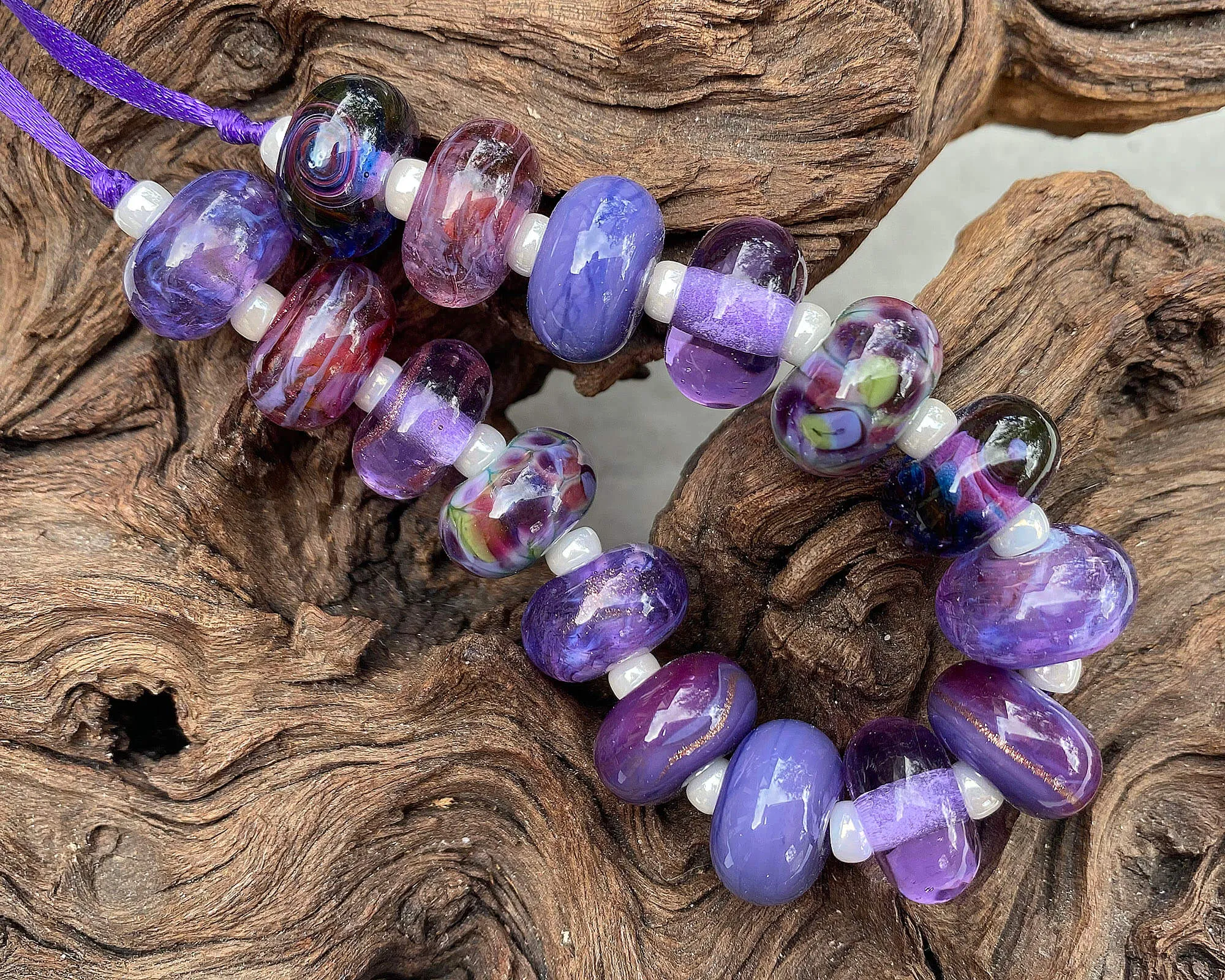 16 Purple Mixed Lampwork Beads Set SRA