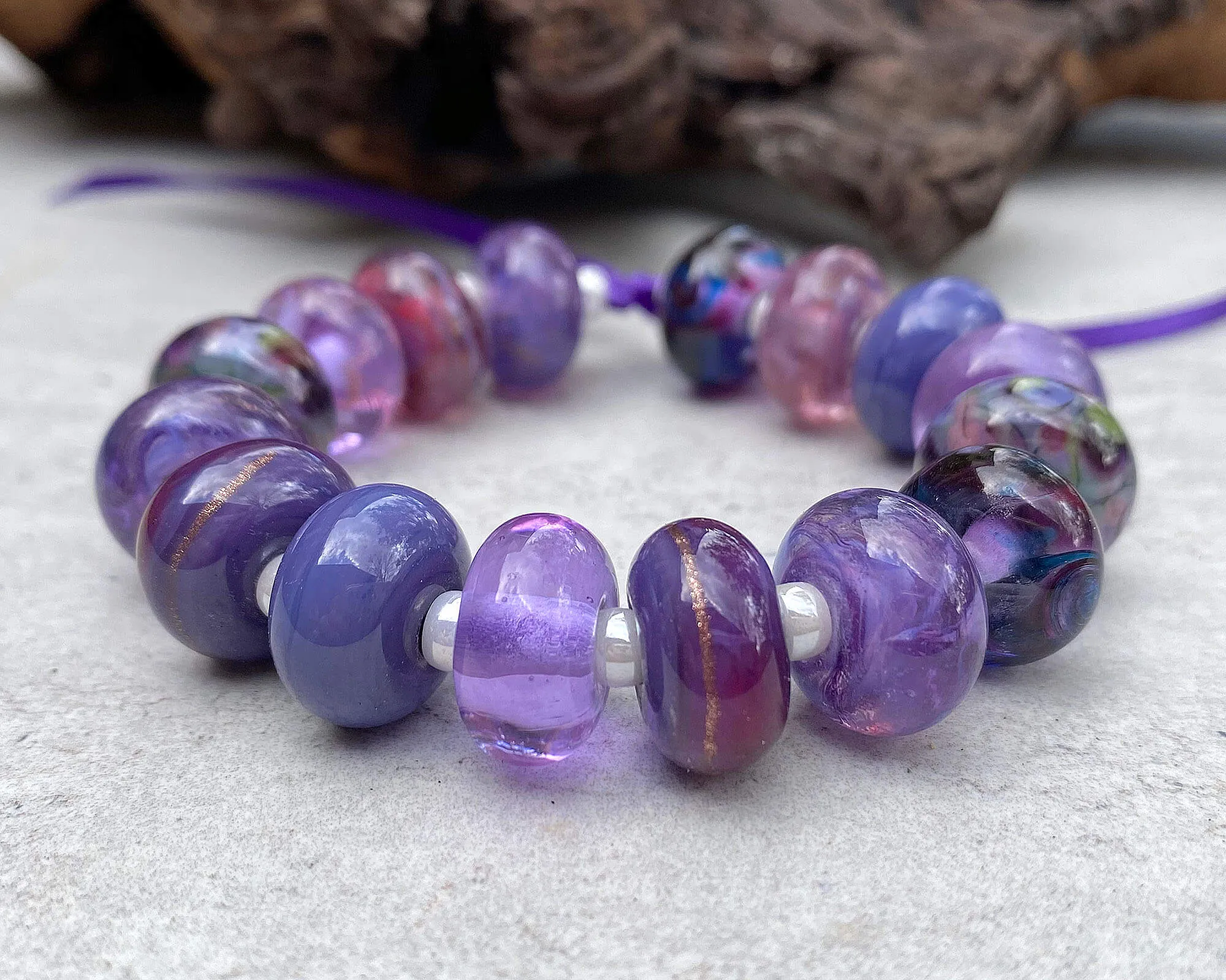 16 Purple Mixed Lampwork Beads Set SRA