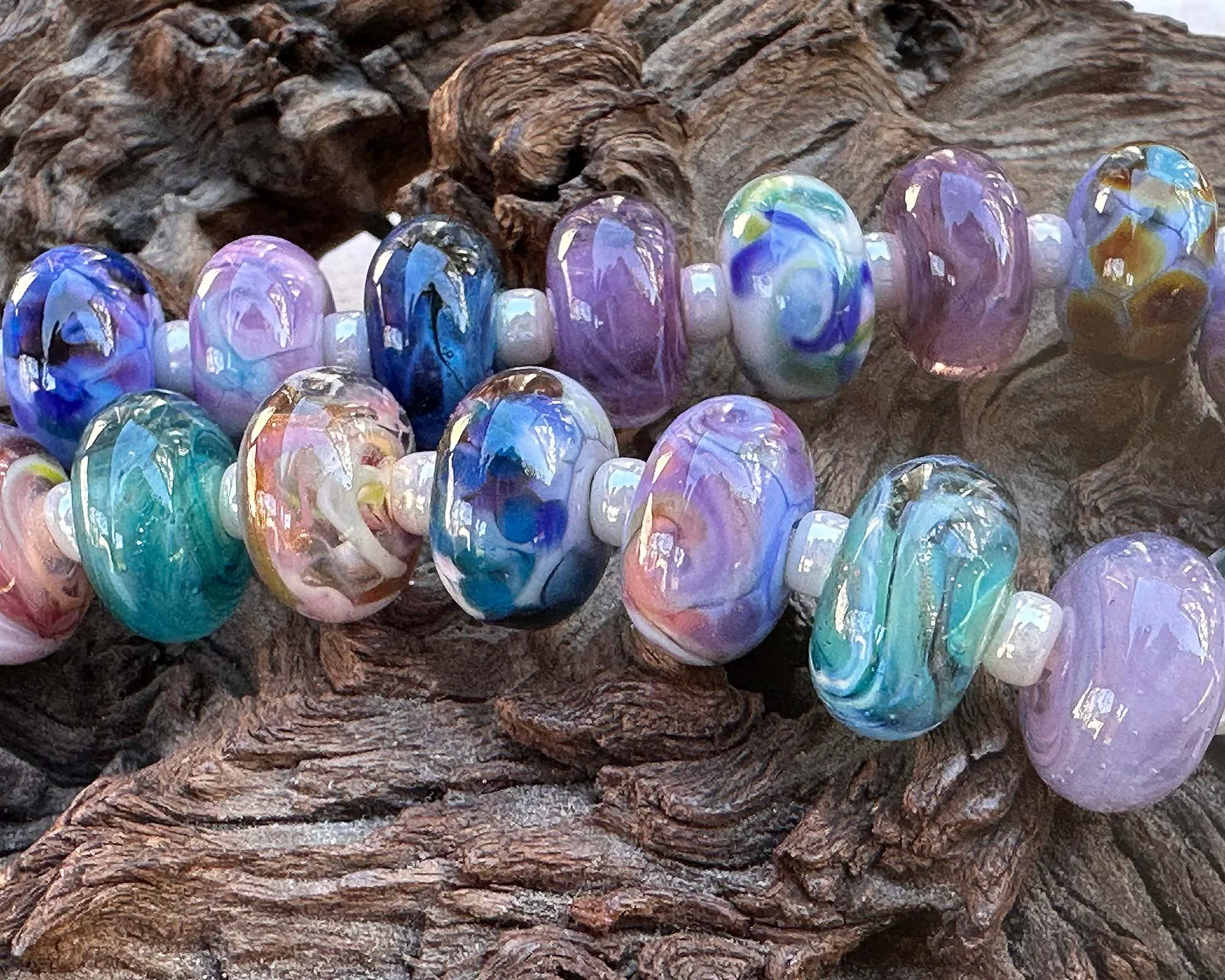 19 Purple & Blue Orphan Lampwork Beads Set SRA