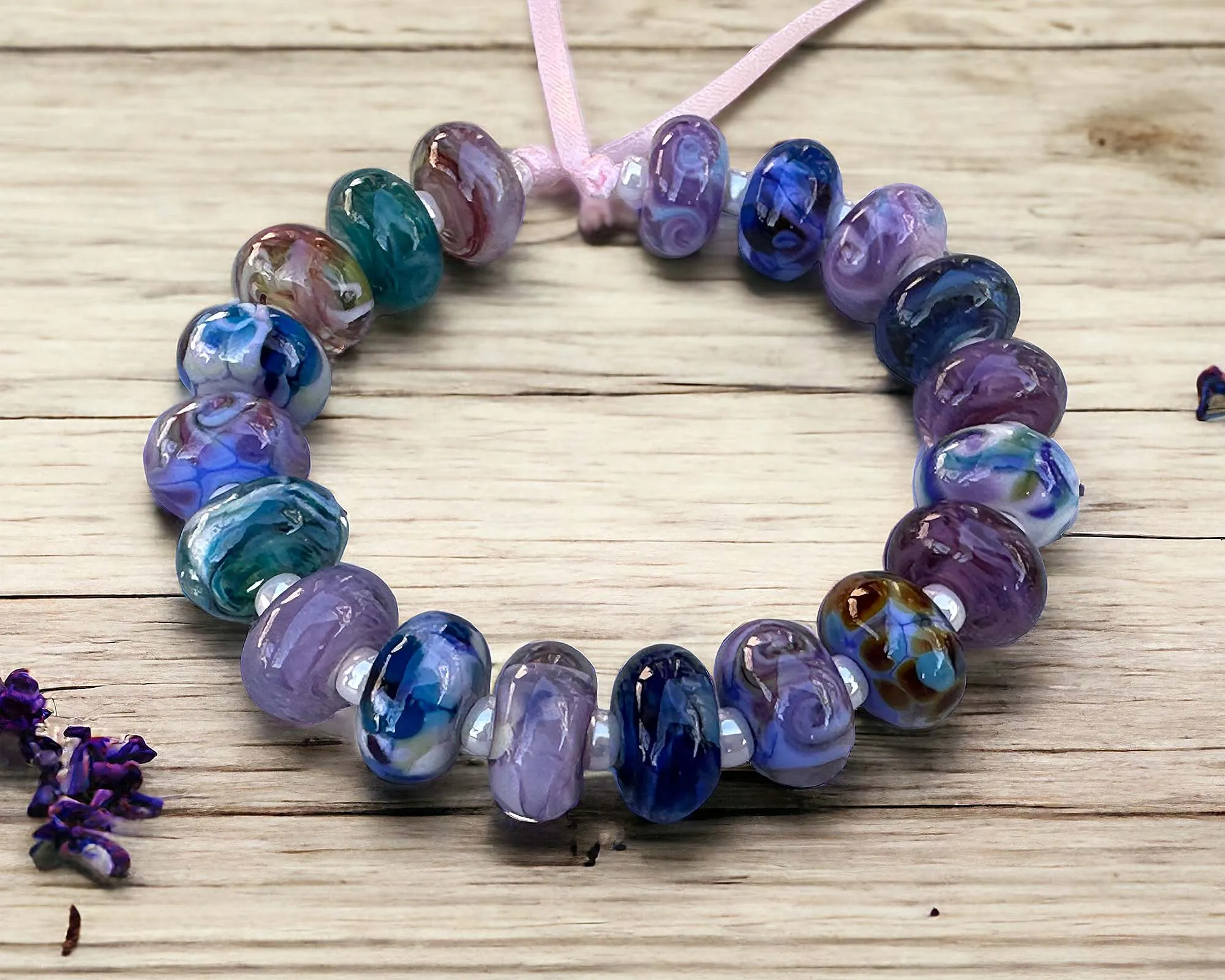 19 Purple & Blue Orphan Lampwork Beads Set SRA