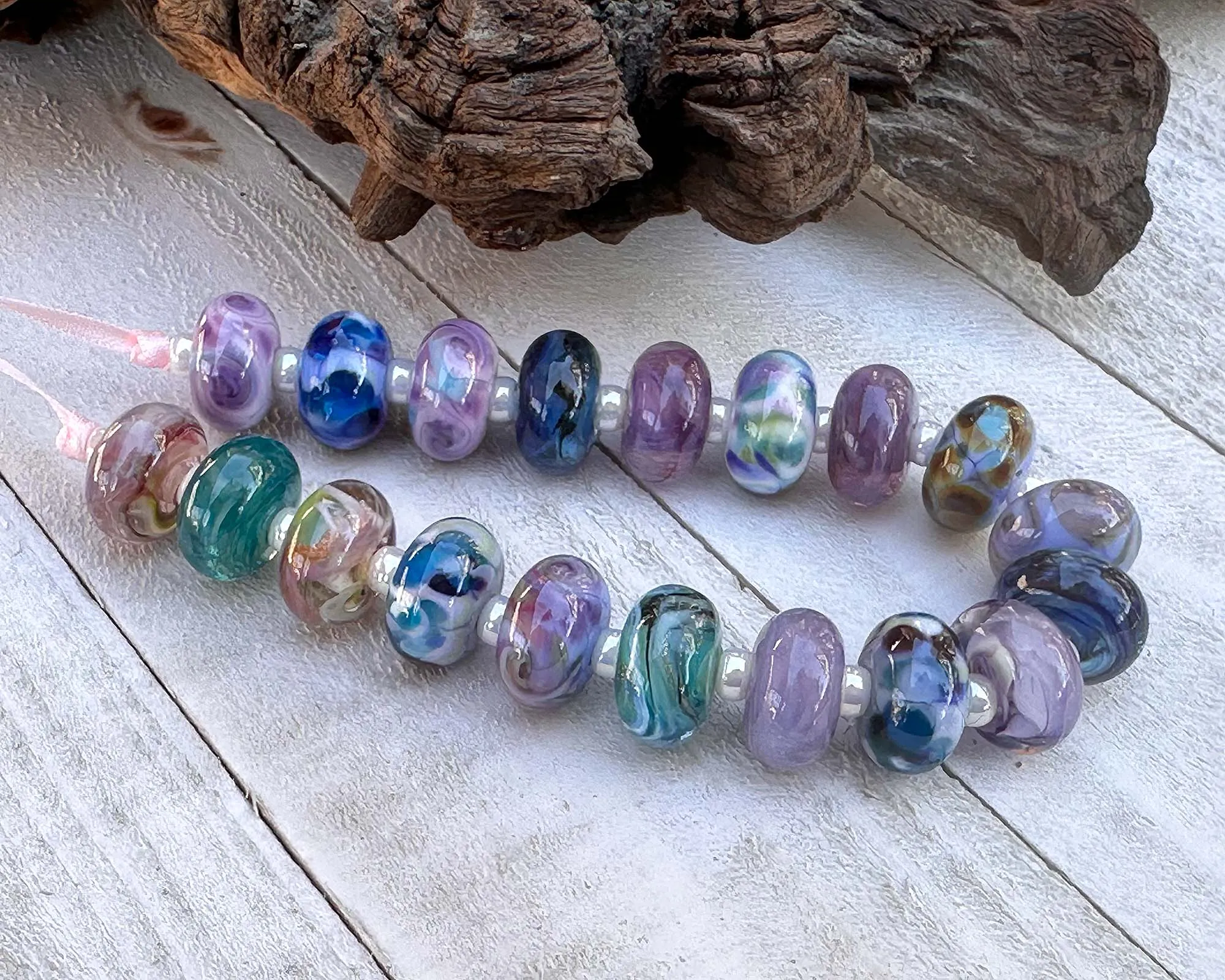 19 Purple & Blue Orphan Lampwork Beads Set SRA