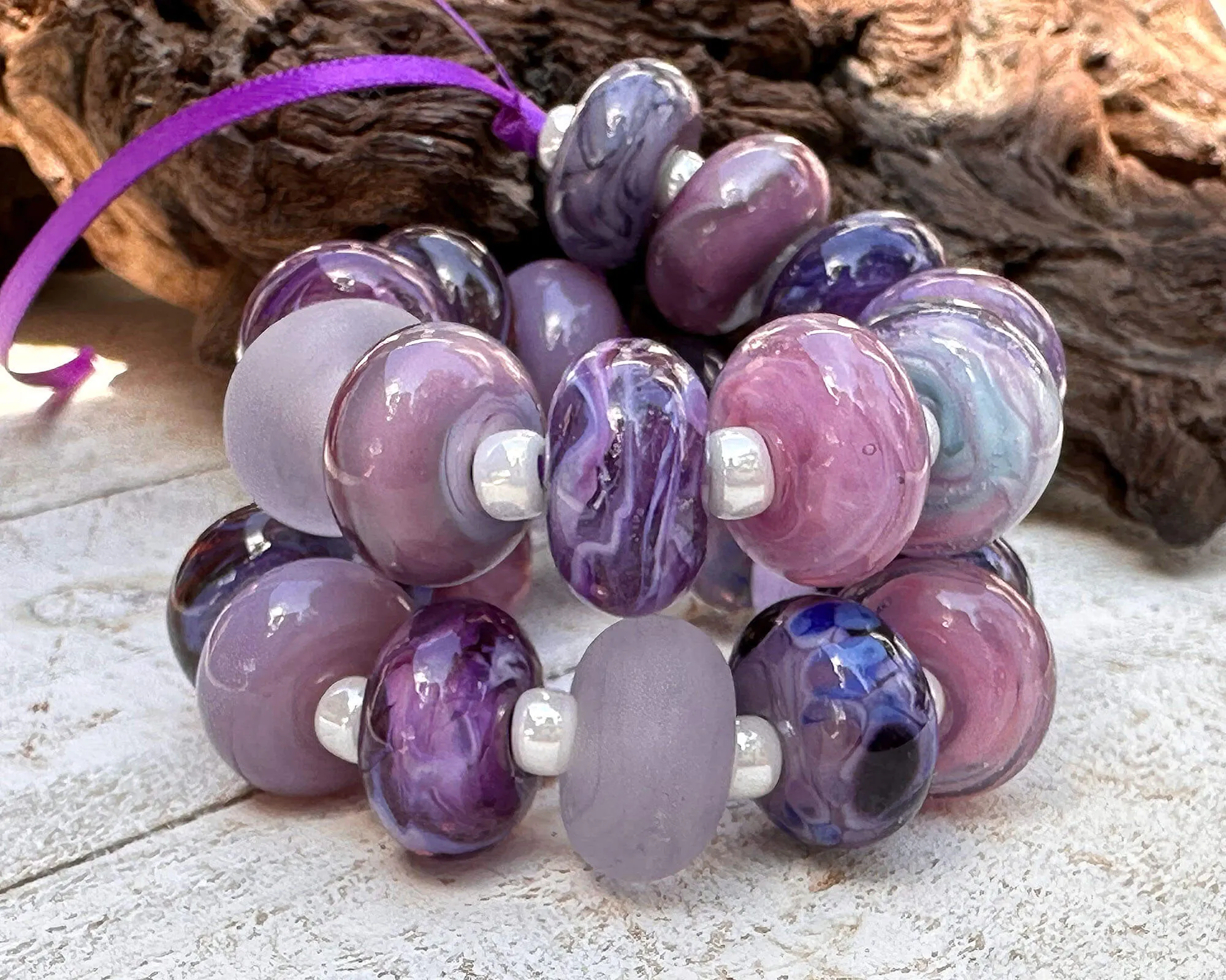 24 Purple Blue Mosaic Lampwork Beads Set SRA