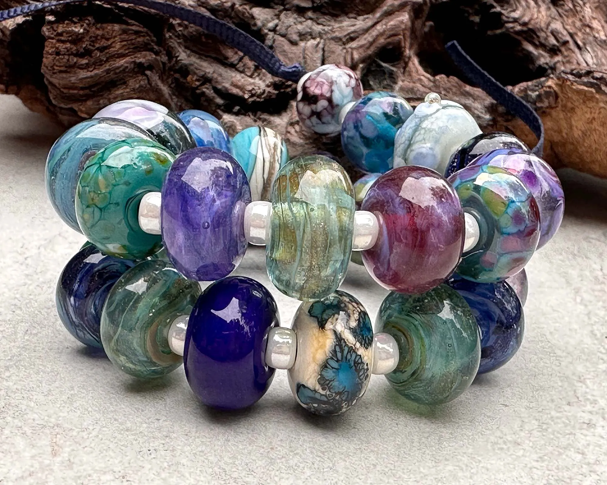 27 Blue Orphan Mix Lampwork Beads Set SRA