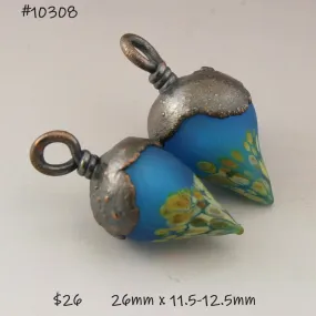 Aqua Blue over White Etched Raku Drops with Copper Electroforming