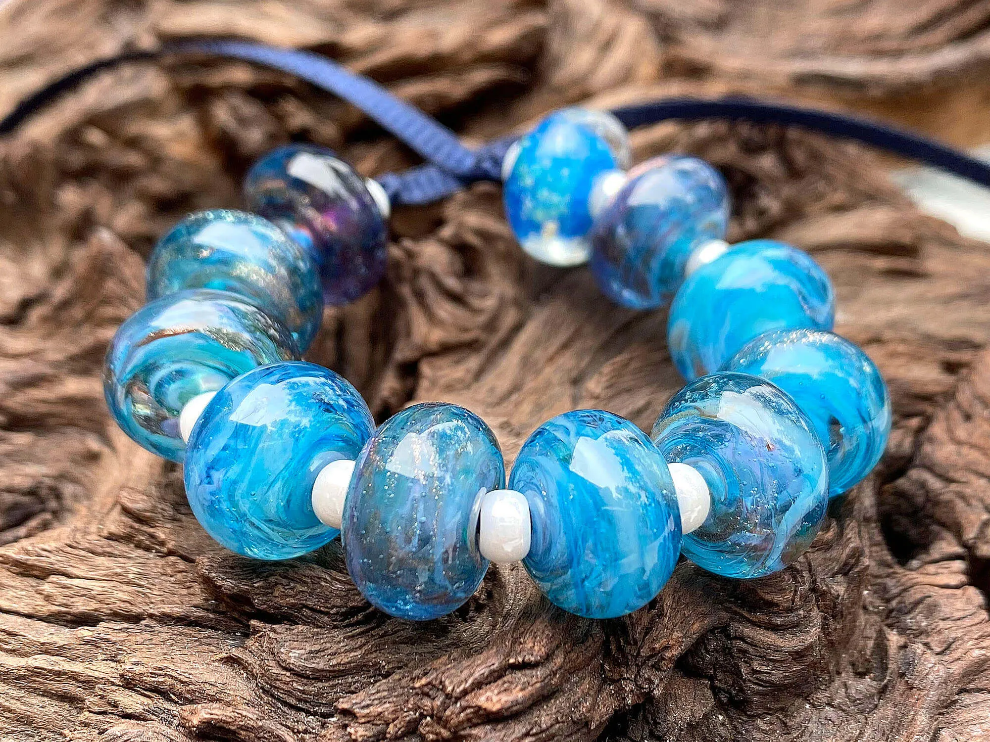 Aqua Blue Shimmer Lampwork Beads Set SRA