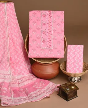 Baby Pink Traditional Print Trending Cotton Suit Set