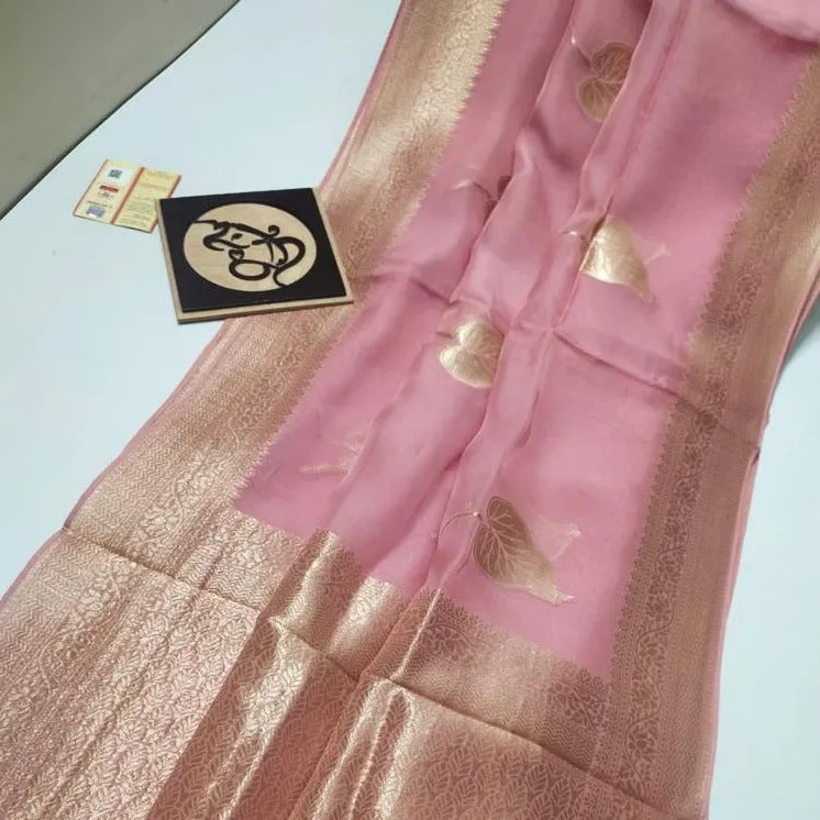 Babypink Banarasi Semi-Georgette Zari work Saree