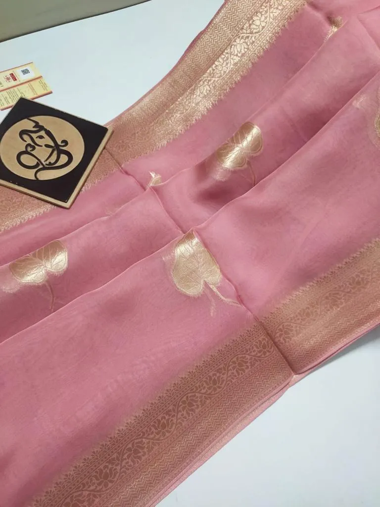 Babypink Banarasi Semi-Georgette Zari work Saree