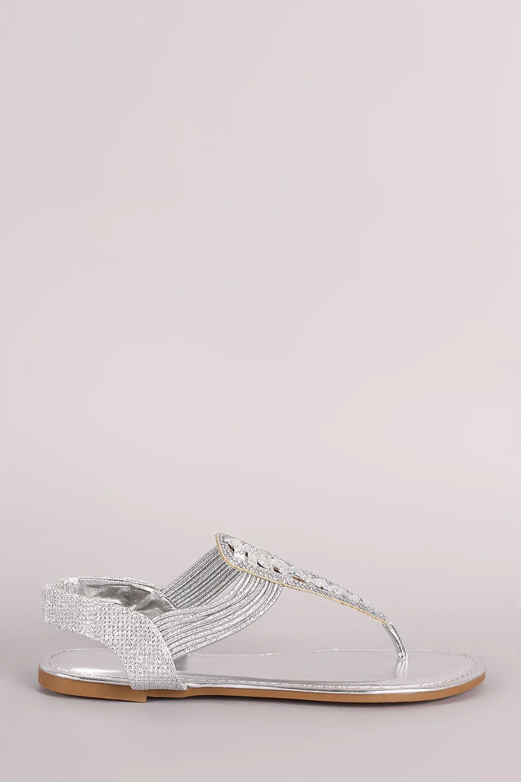 Bamboo Glitter Rhinestone T-Strap Flat Sandal