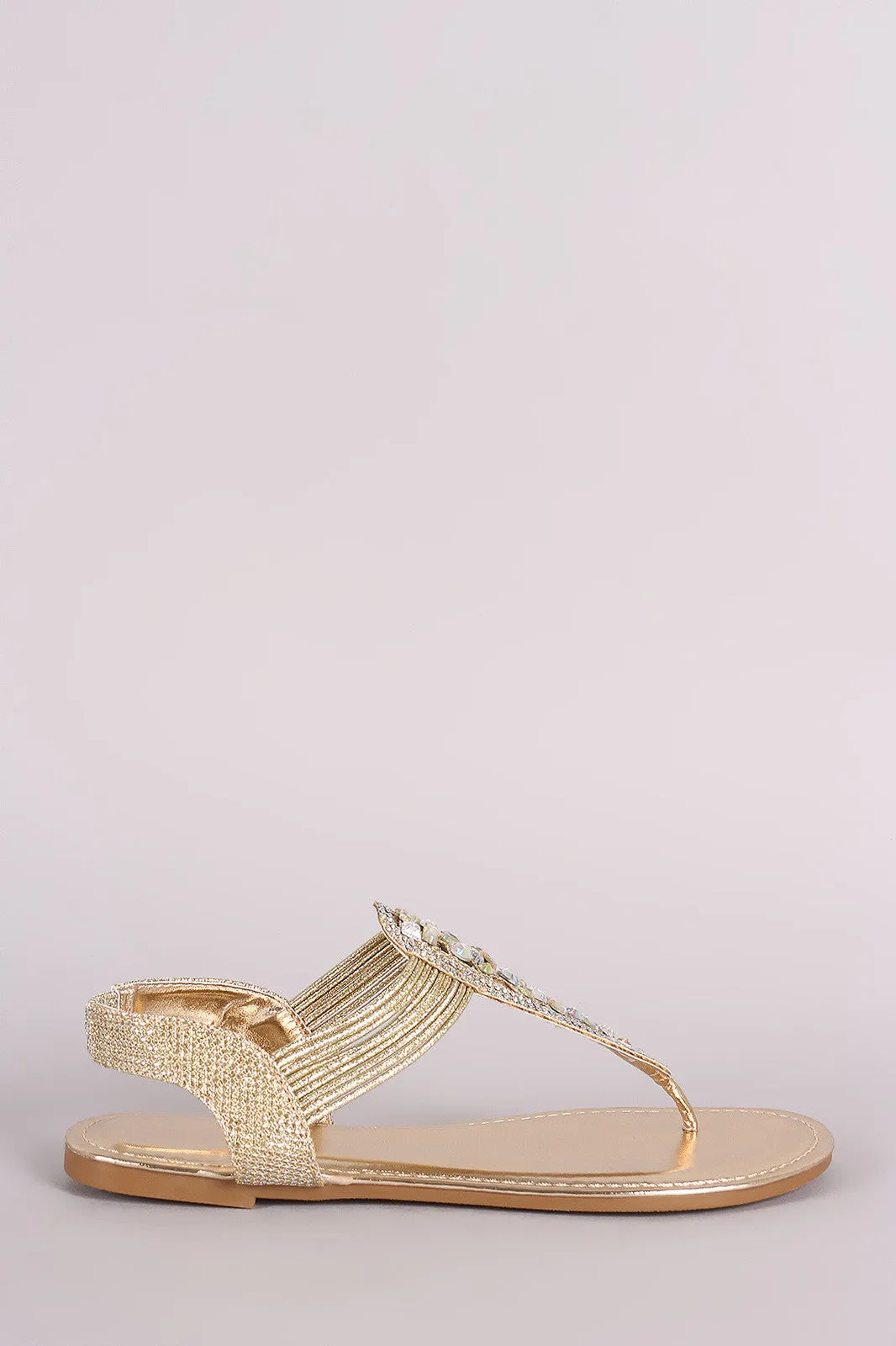 Bamboo Glitter Rhinestone T-Strap Flat Sandal