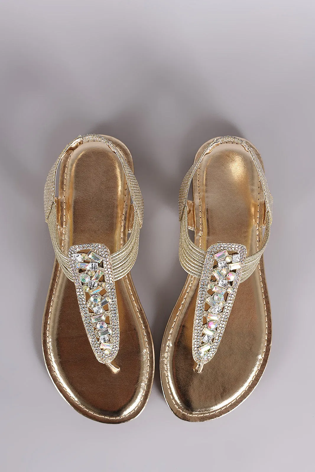 Bamboo Glitter Rhinestone T-Strap Flat Sandal