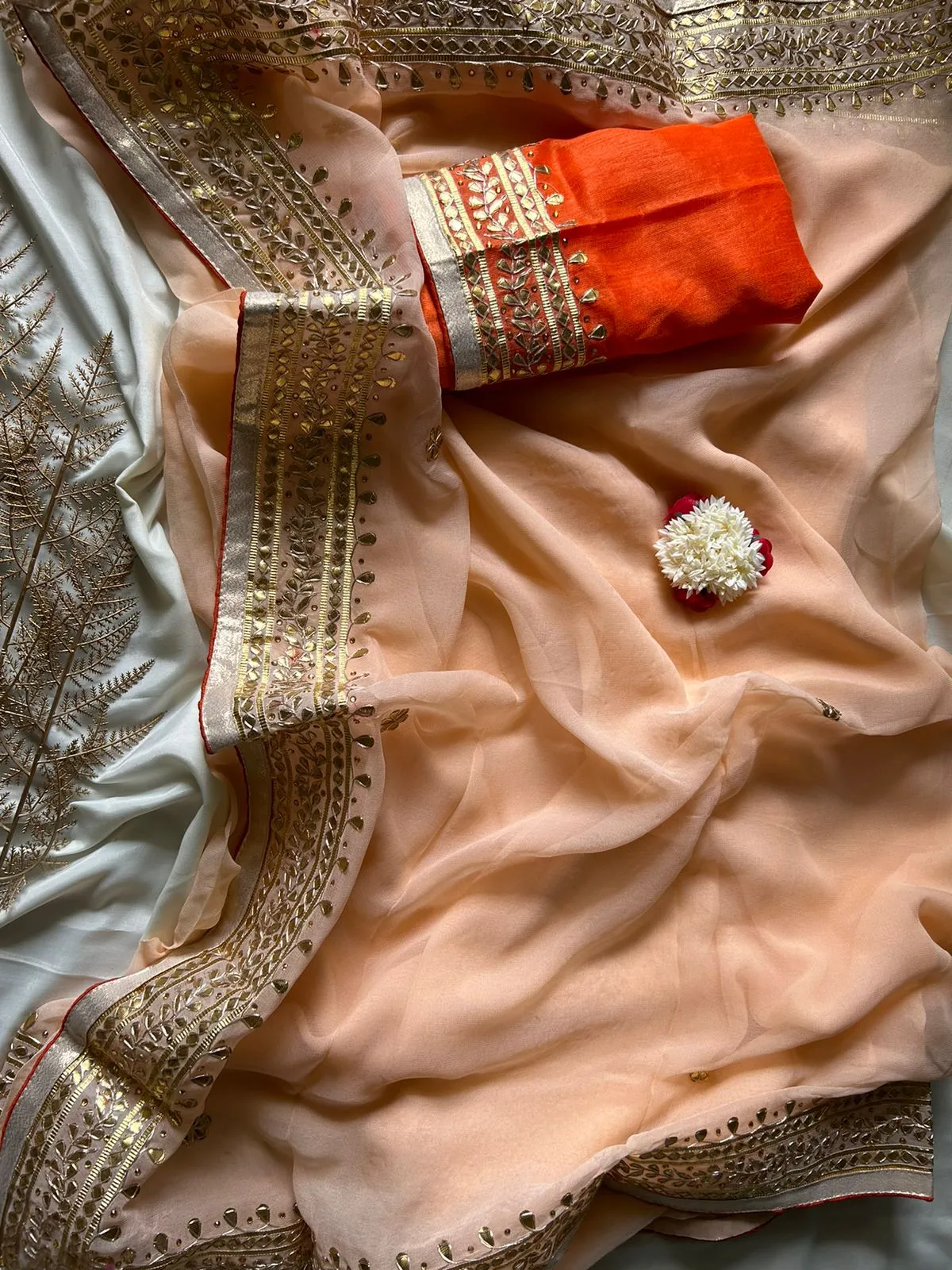 Beautiful Blush Peach Gota Patti Georgette Saree