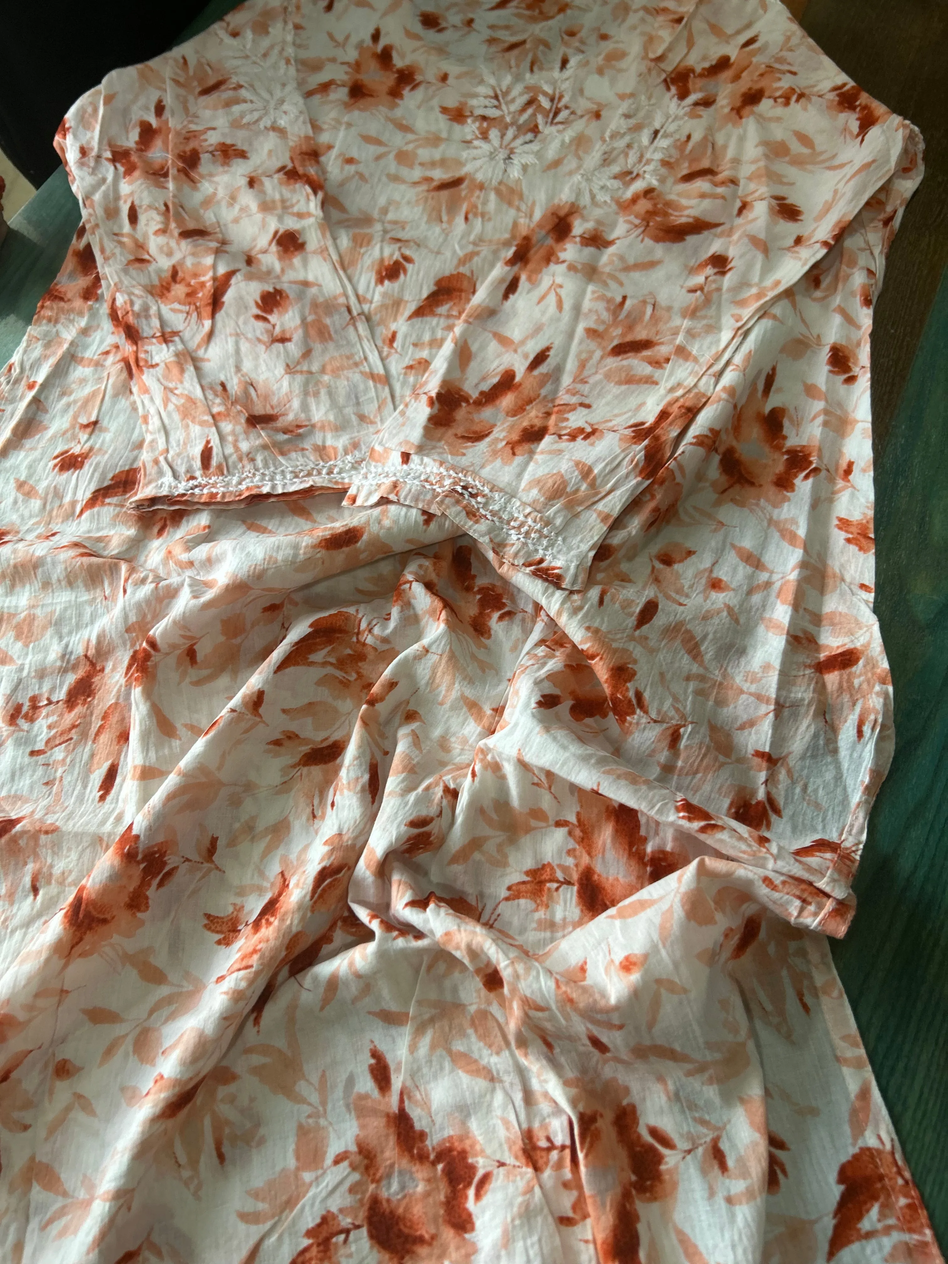 Beautiful Orange Mul mul cotton chikankari kurti