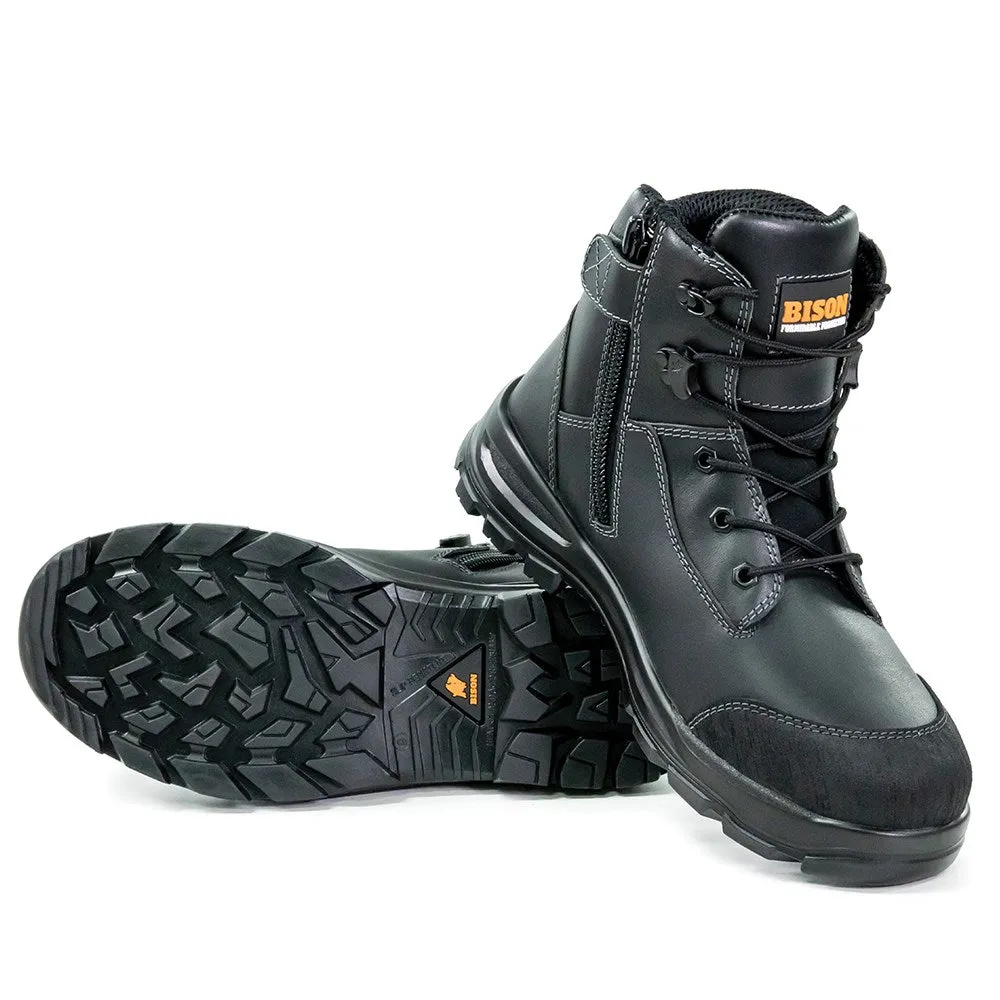 Bison Tor Lace Up Zip Sided Safety Boots (Black) TORBK