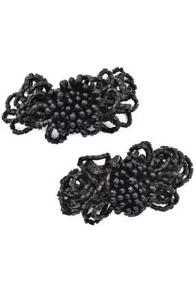 Black Beaded Vintage Shoe Clips Buckles