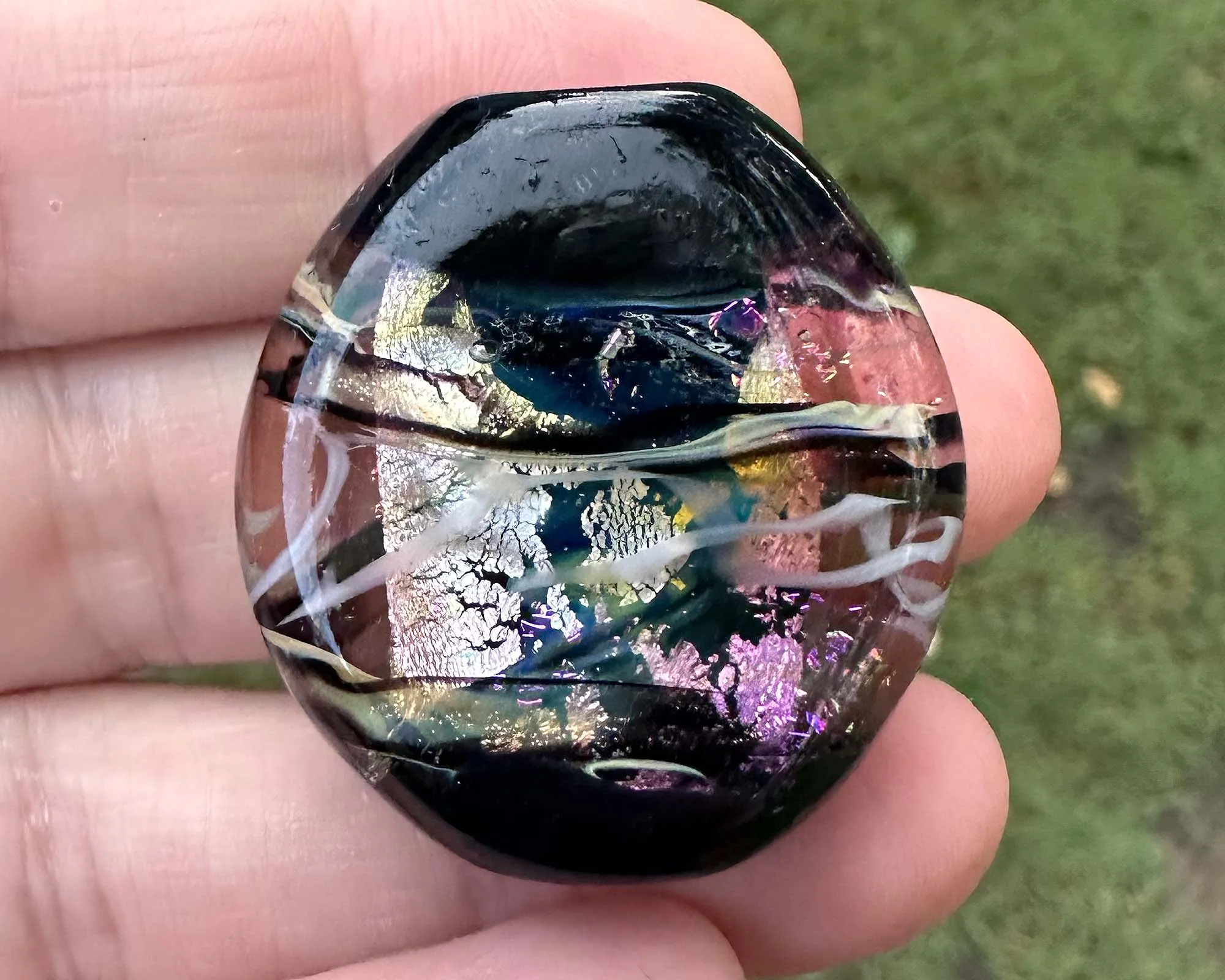 Black Dichroic Silver Lampwork Focal Bead SRA