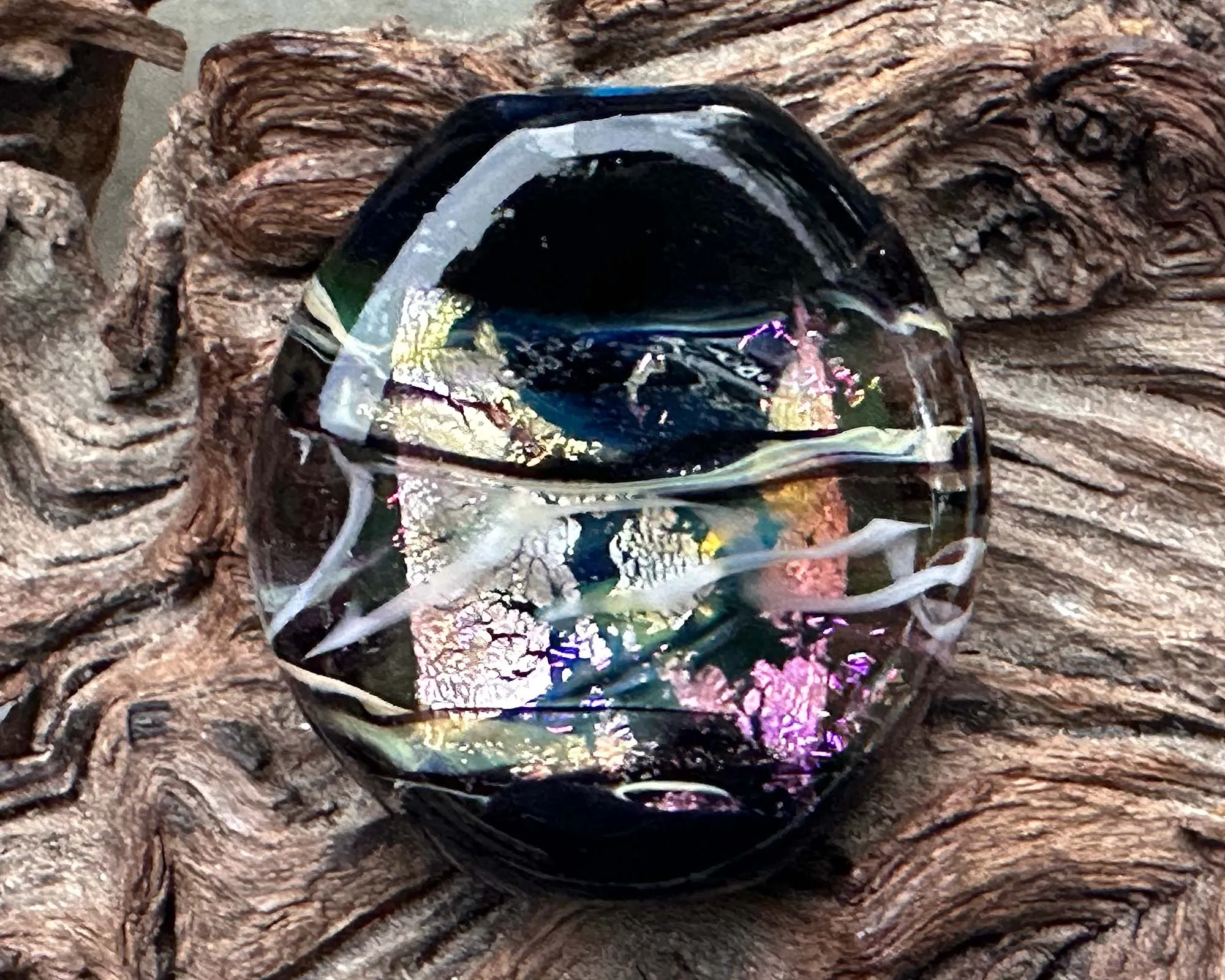 Black Dichroic Silver Lampwork Focal Bead SRA