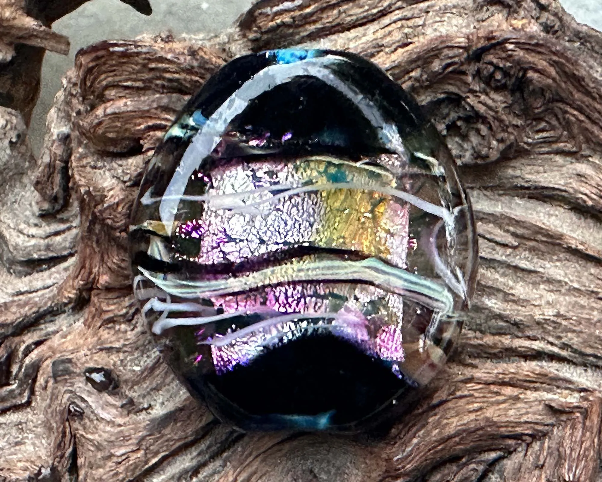 Black Dichroic Silver Lampwork Focal Bead SRA