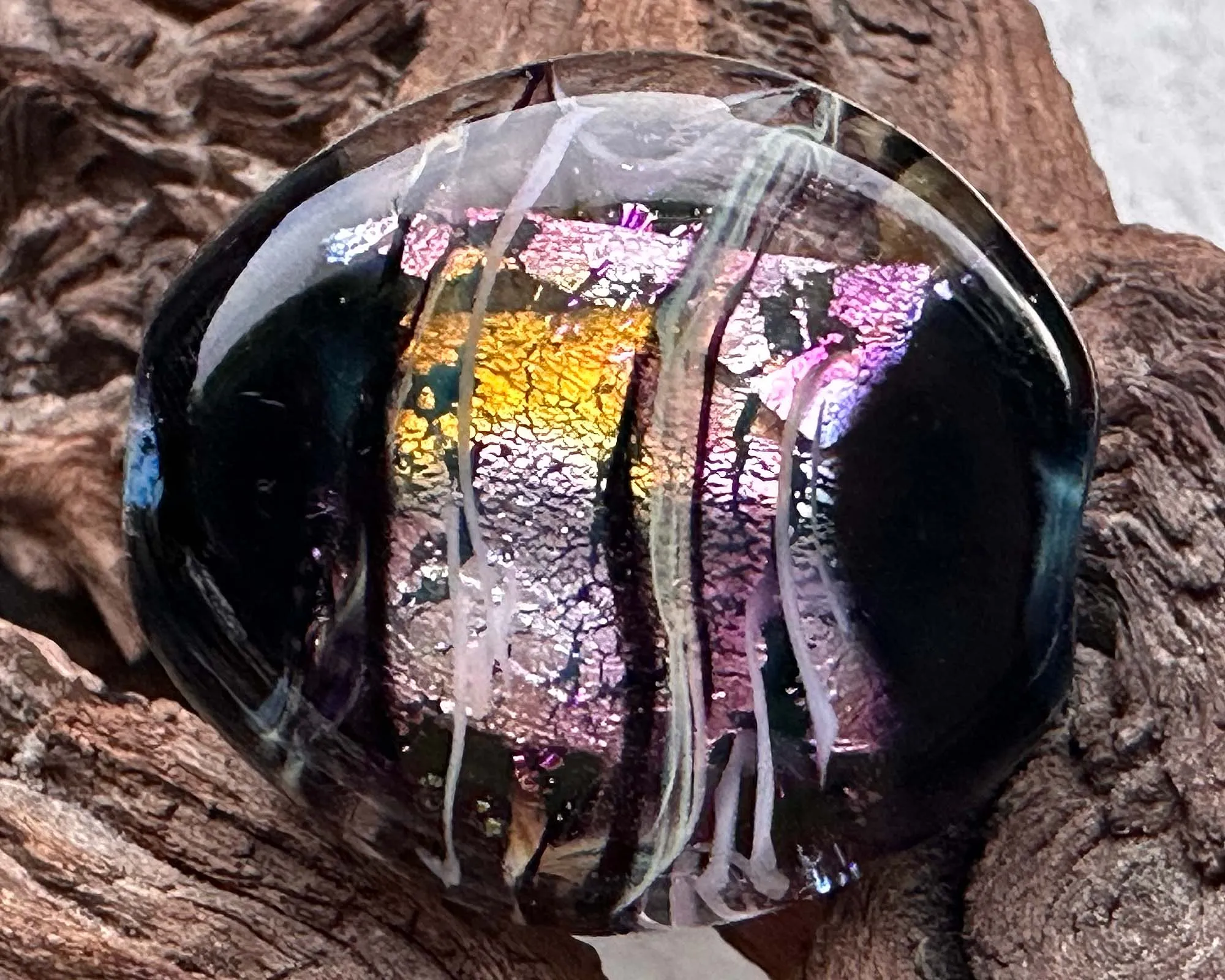 Black Dichroic Silver Lampwork Focal Bead SRA