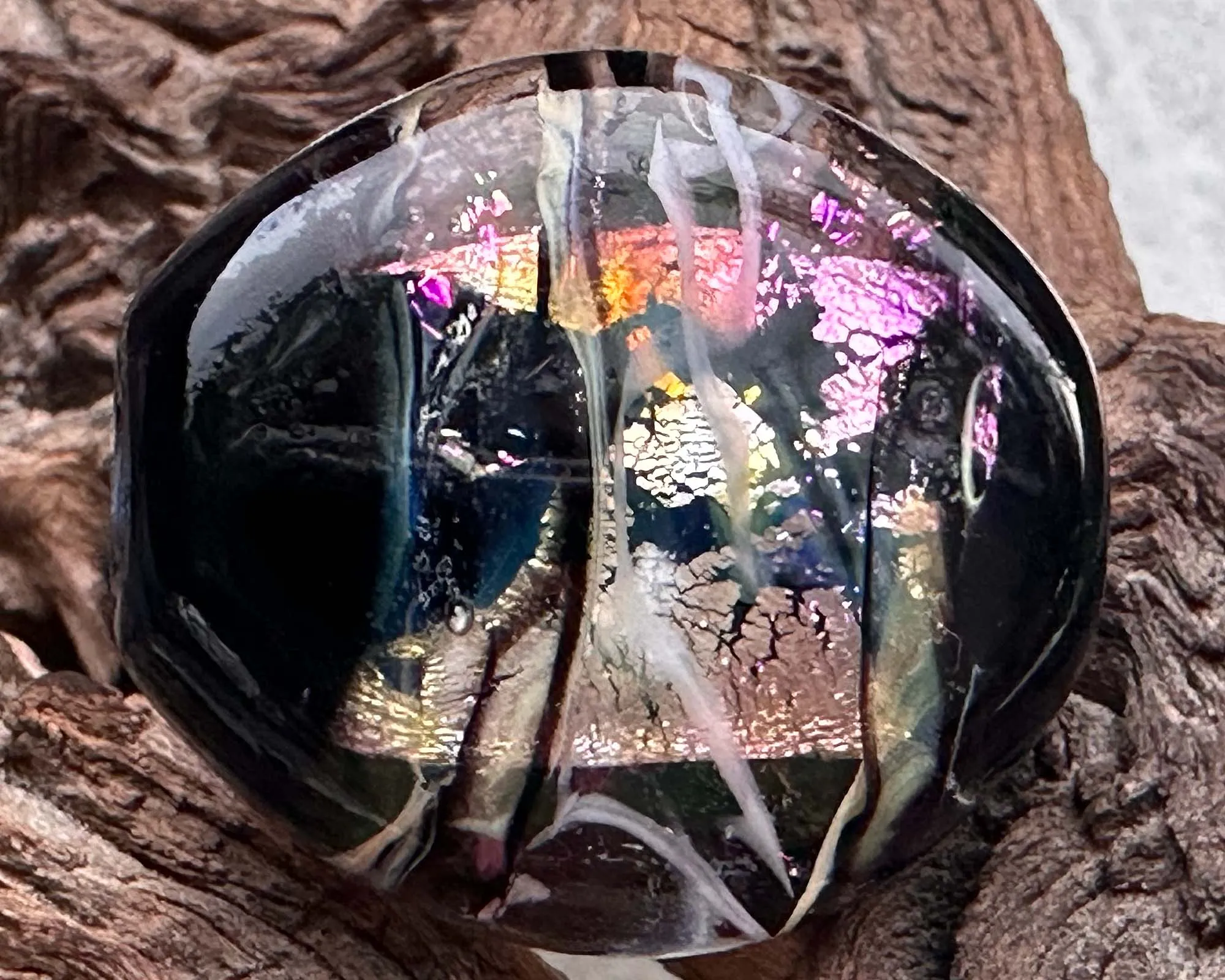 Black Dichroic Silver Lampwork Focal Bead SRA