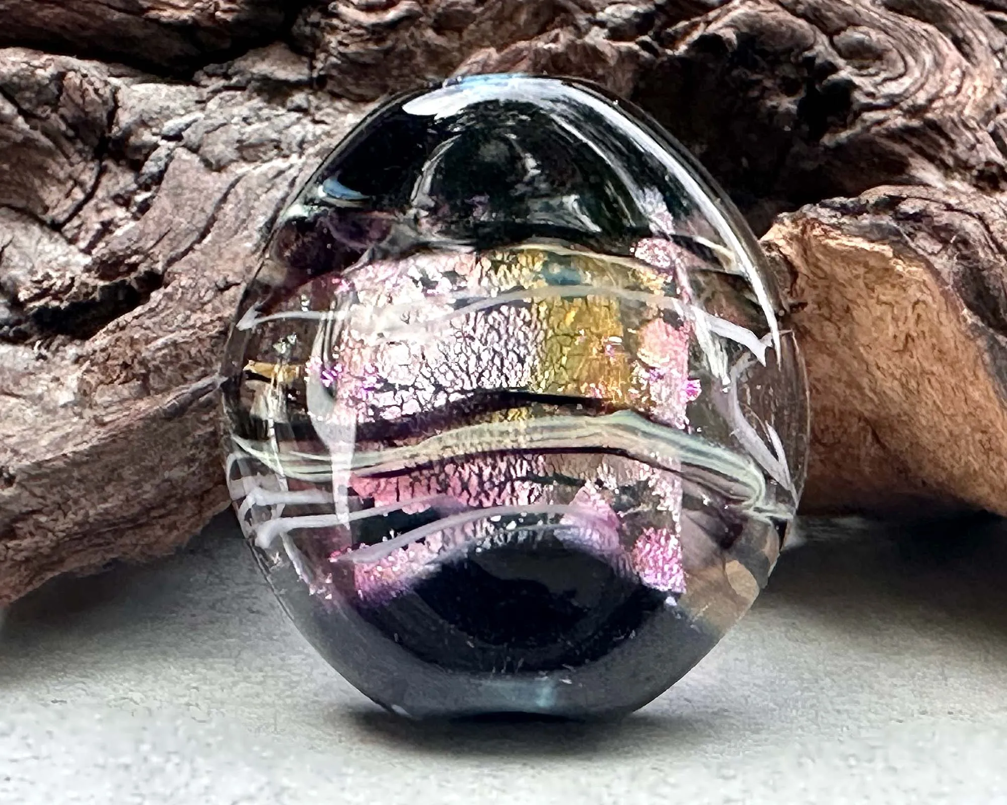 Black Dichroic Silver Lampwork Focal Bead SRA