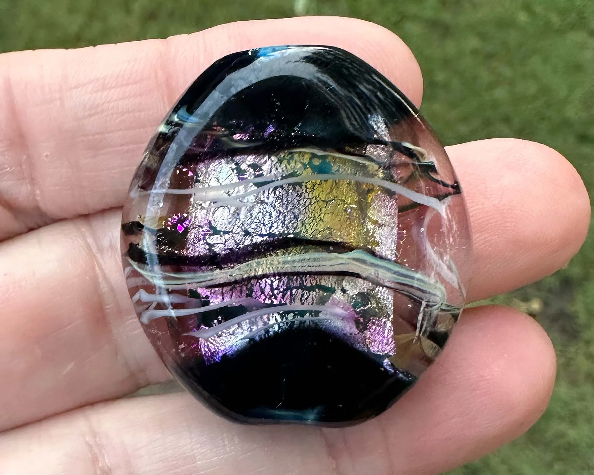 Black Dichroic Silver Lampwork Focal Bead SRA