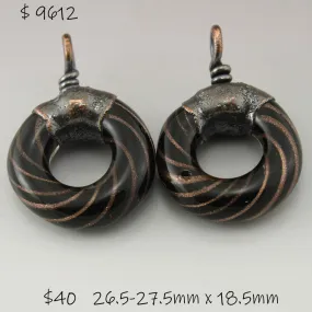 Black Goldstone Twist Circle Pair with Copper Electroforming