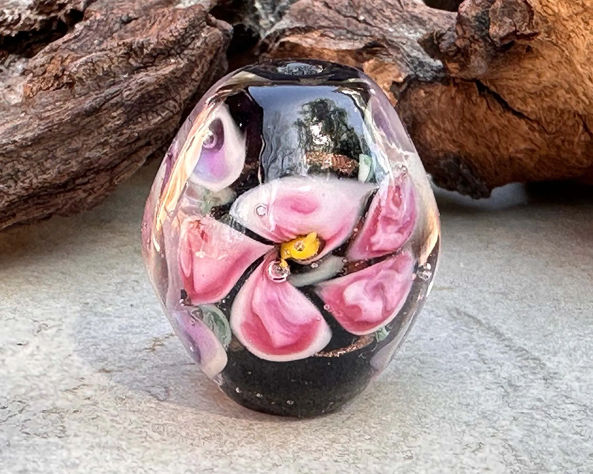 Blooming Floral Trio Lampwork Focal Bead SRA