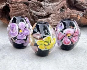 Blooming Floral Trio Lampwork Focal Bead SRA