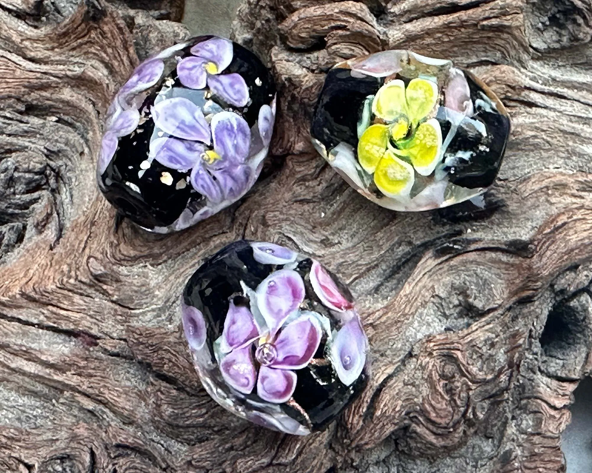 Blooming Floral Trio Lampwork Focal Bead SRA