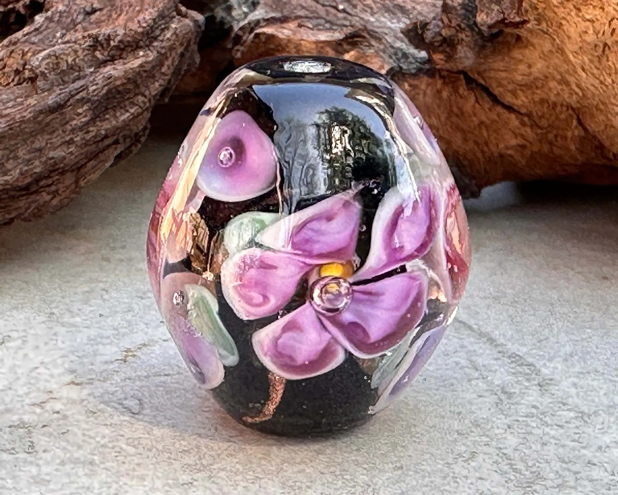 Blooming Floral Trio Lampwork Focal Bead SRA