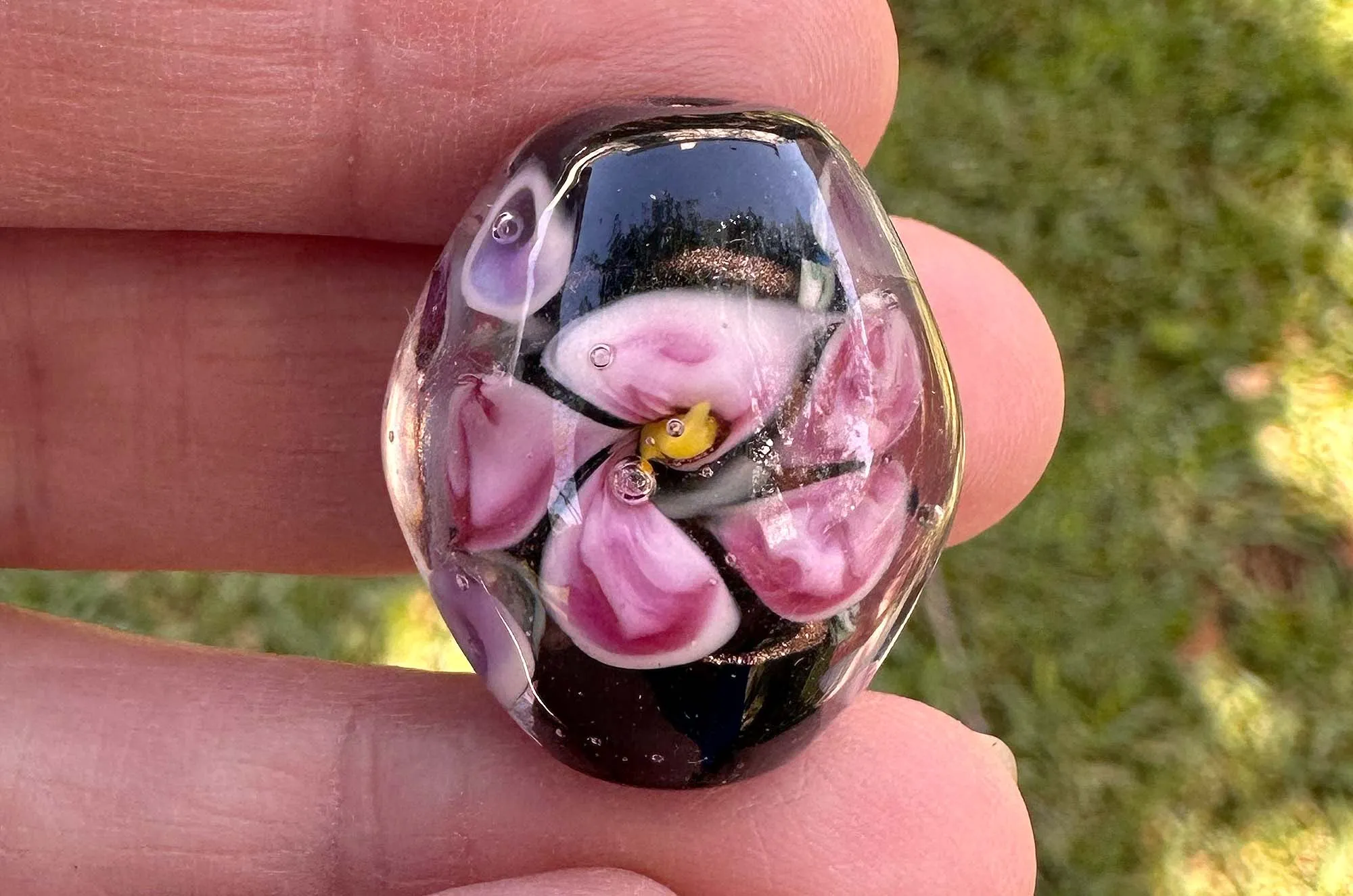 Blooming Floral Trio Lampwork Focal Bead SRA