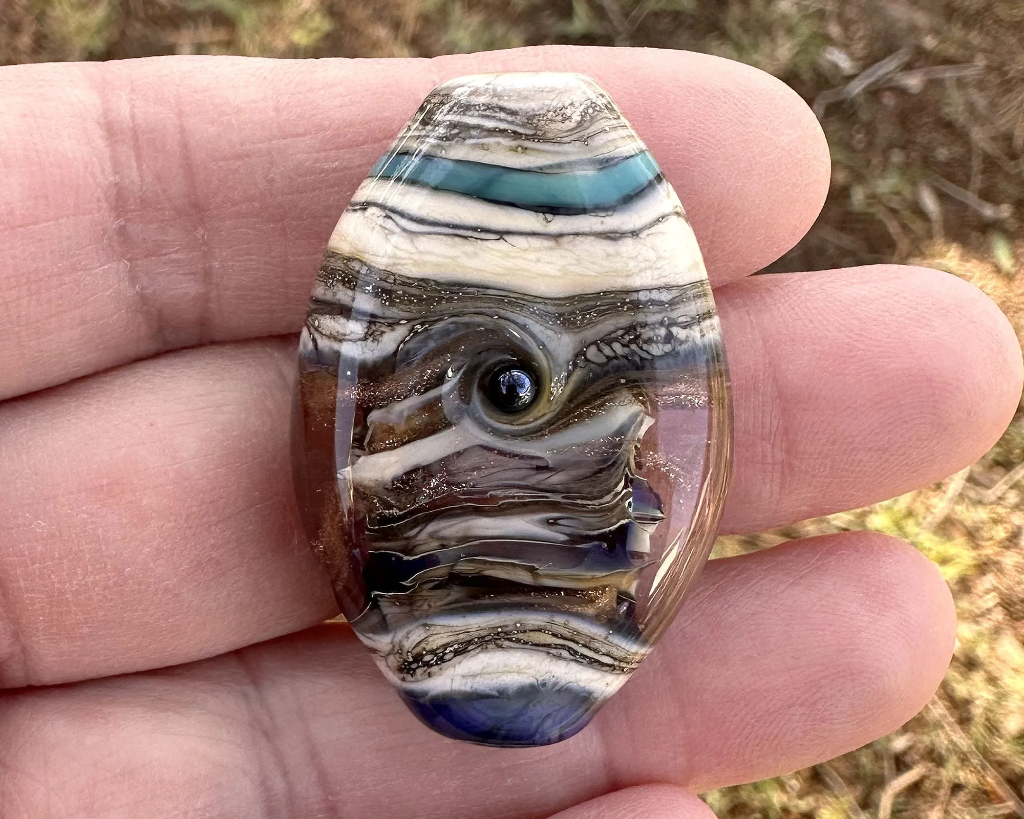 Blue Organic Lampwork Focal Bead SRA